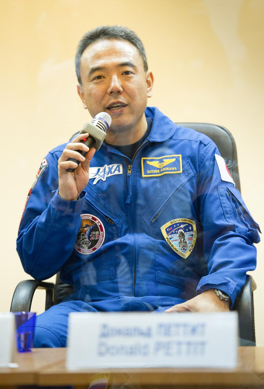 Expedition 28 Japan Aerospace Exploration Agency (JAXA) Flight Engineer Satoshi Furukawa speaks during a press conference, Monday, June 6, 2011, at the Cosmonaut Hotel in Baikonur, Kazakhstan. The mission is set to launch on Tuesday, June 8, from the Baikonur Cosmodrome. Photo Credit: (NASA/Carla Cioffi)