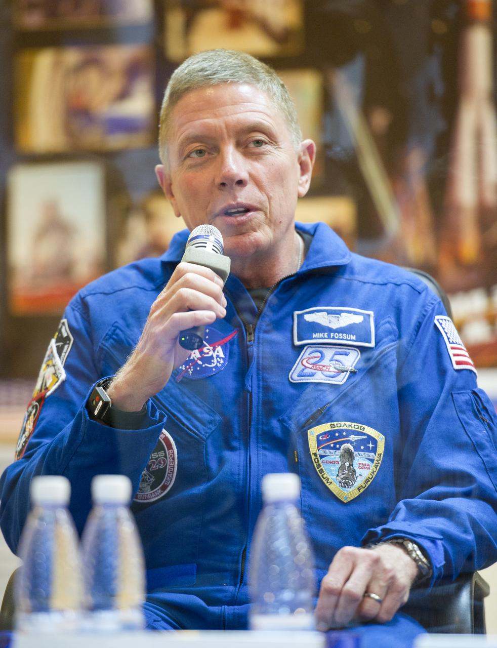 Expedition 28 NASA Flight Engineer Mike Fossum speaks during a press conference, Monday, June 6, 2011, at the Cosmonaut Hotel in Baikonur, Kazakhstan. The mission is set to launch on Tuesday, June 8, from the Baikonur Cosmodrome. Photo Credit: (NASA/Carla Cioffi)