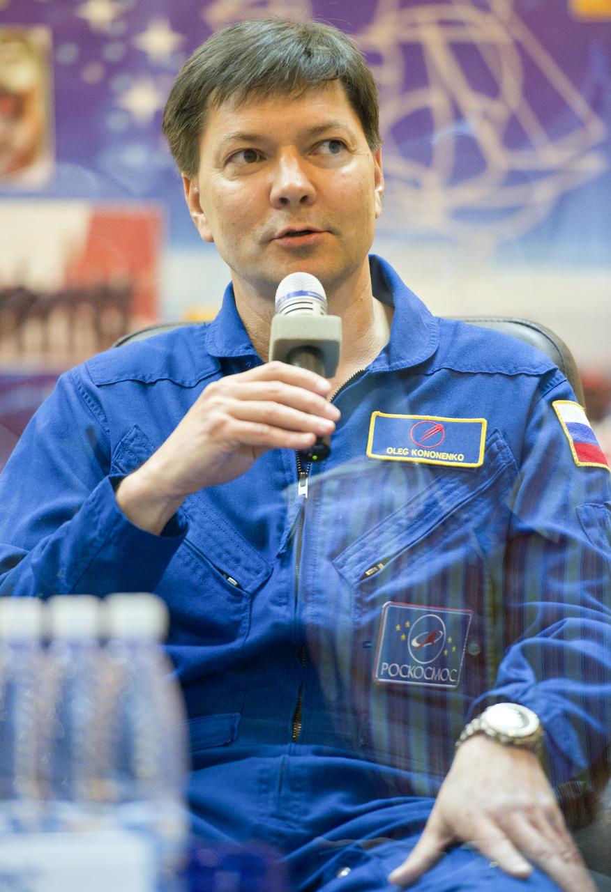 Russian backup Flight Engineer Oleg Kononenko speaks during a press conference, Monday, June 6, 2011, at the Cosmonaut Hotel in Baikonur, Kazakhstan. The mission is set to launch on Tuesday, June 8, from the Baikonur Cosmodrome. Photo Credit: (NASA/Carla Cioffi)