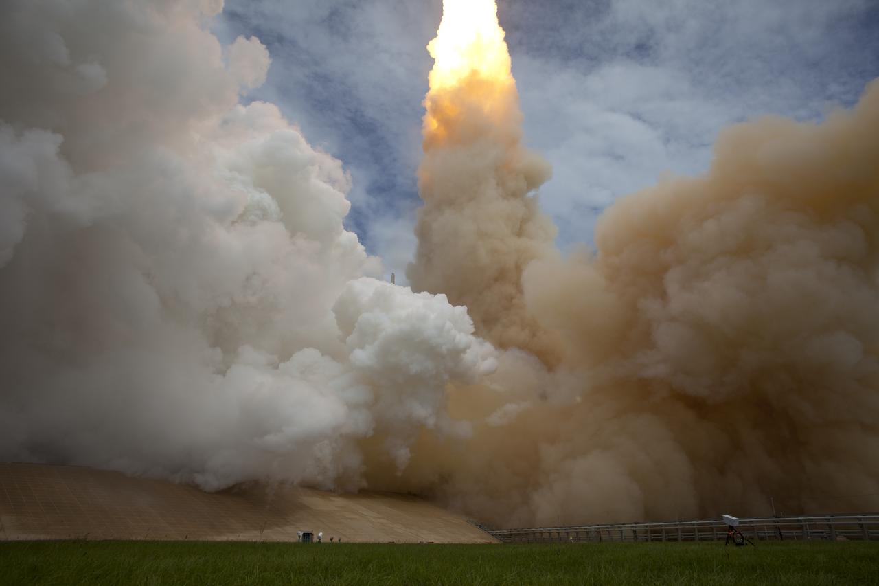 The exhaust plume from space shuttle Atlantis is seen as it launches from pad 39A on Friday, July 8, 2011, at NASA's Kennedy Space Center in Cape Canaveral, Fla. The launch of Atlantis, STS-135, is the final flight of the shuttle program, a 12-day mission to the International Space Station. Photo Credit: (NASA/Bill Ingalls)