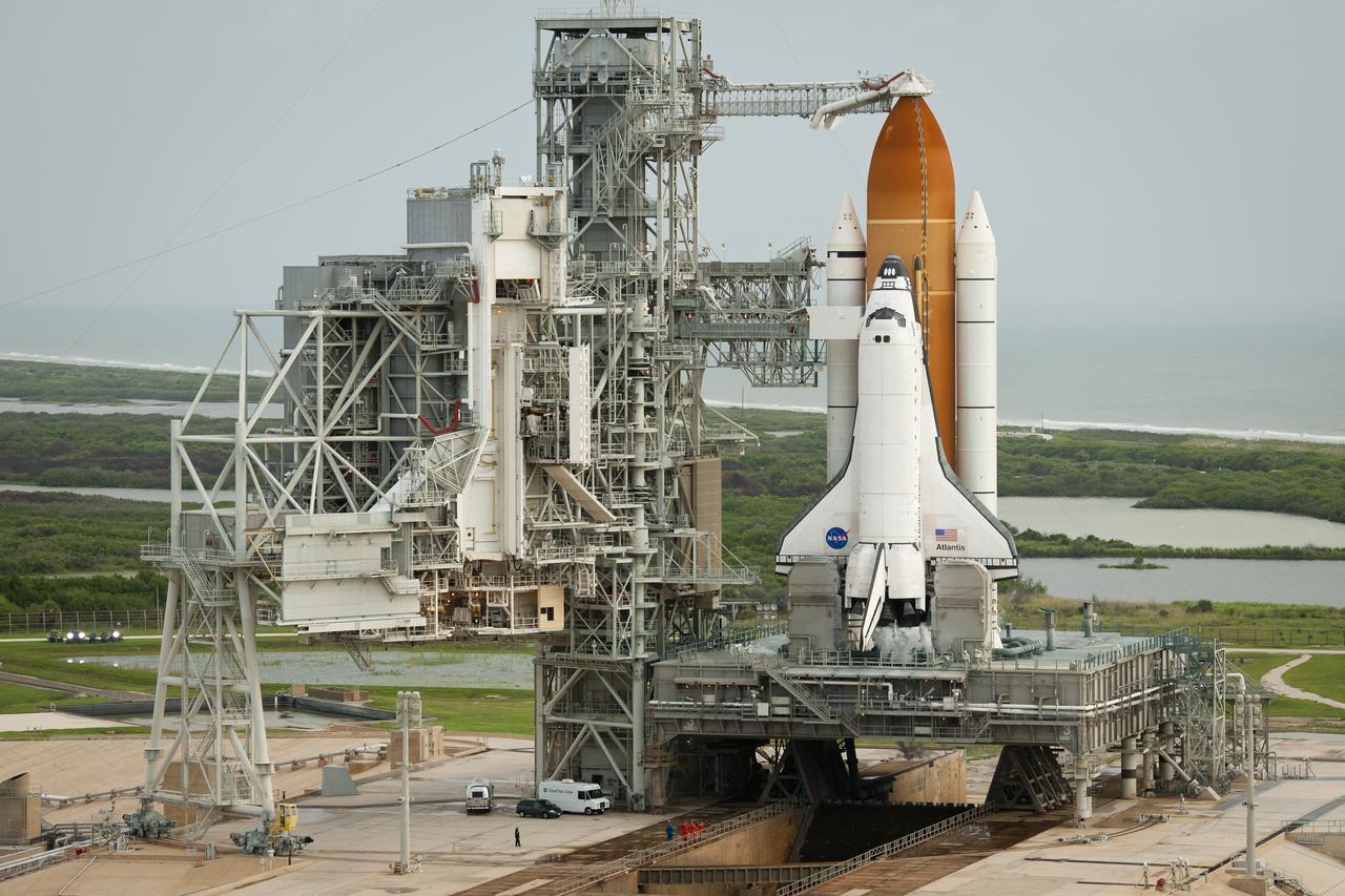 The STS-135 crew; Chris Ferguson, commander; Doug Hurley, pilot; Rex Walheim and Sandy Magnus, both mission specialists are seen before boarding space shuttle Atlantis at launch pad 39A prior to launch, Friday, July 8, 2011 at the NASA Kennedy Space Center in Cape Canaveral, Fla. The launch of Atlantis, STS-135, is the final flight of the shuttle program, a 12-day mission to the International Space Station. Photo Credit: (NASA/Bill Ingalls)