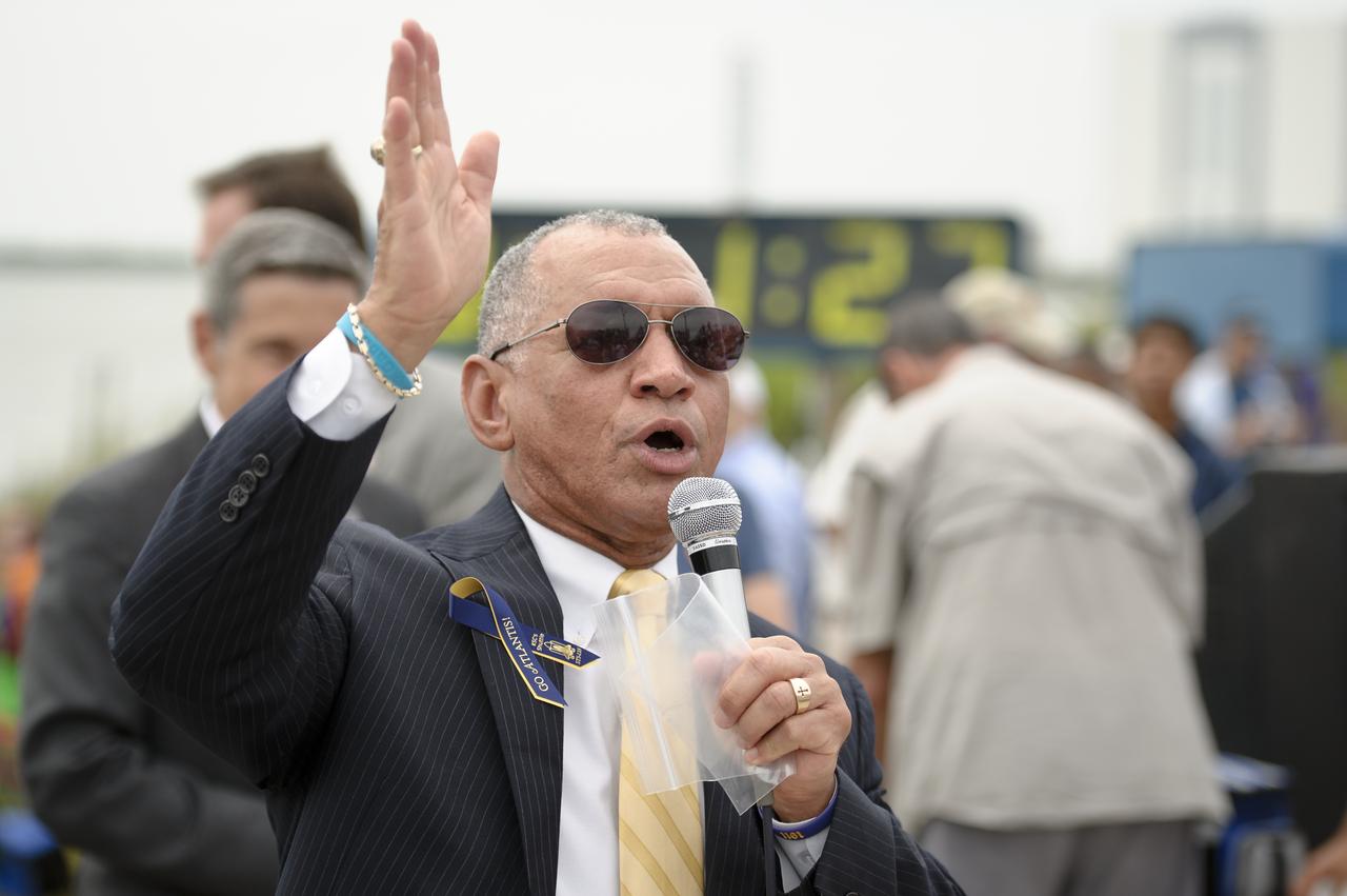 NASA Administrator Charles Bolden speaks to visitors at the NASA Kennedy Space Center Banana Creek viewing site prior to going to the Launch Control Center (LCC) for the planned launch of the space shuttle Atlantis from pad 39A on Friday, July 8, 2011, in Cape Canaveral, Fla. The launch of Atlantis, STS-135, is the final flight of the shuttle program, a 12-day mission to the International Space Station.  Photo Credit: (NASA/Bill Ingalls)