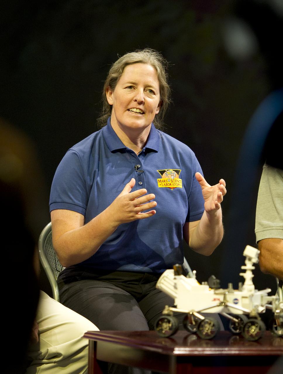 Dawn Sumner, geologist, University of California, Davis speaks at a Mars Science Laboratory (MSL) press conference at the Smithsonian's National Air and Space Museum on Friday, July 22, 2011 in Washington.  The Mars Science Laboratory (MSL), or Curiosity, is scheduled to launch late this year from NASA's Kennedy Space Center in Florida and land in August 2012.  Curiosity is twice as long and more than five times as heavy as previous Mars rovers.  The rover will study whether the landing region at Gale crater had favorable environmental conditions for supporting microbial life and for preserving clues about whether life ever existed.  Photo Credit:  (NASA/Carla Cioffi)