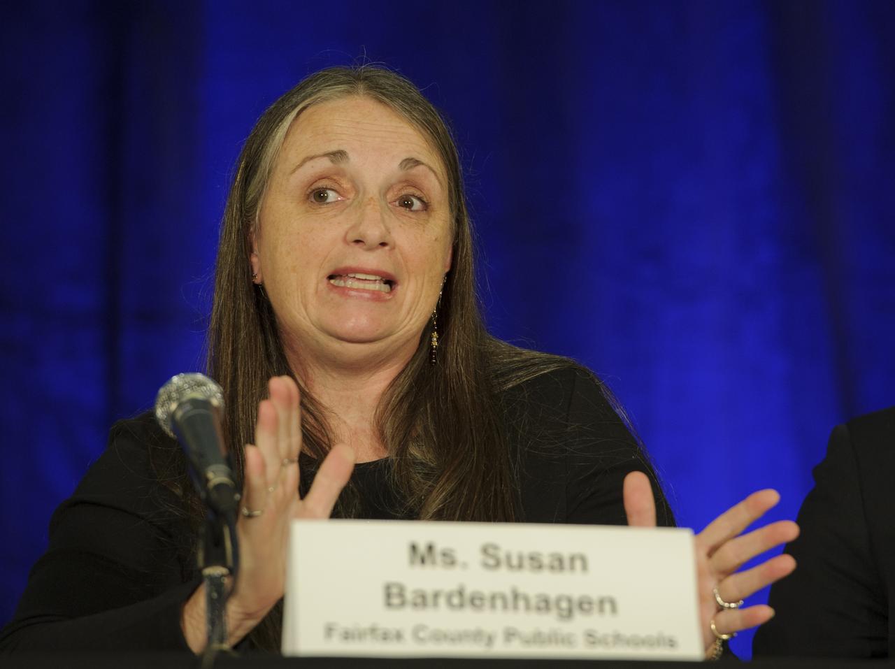 Susan Bardenhagen, an educator from the Fairfax County Public Schools, speaks during a panel discussion on inspiration in education at the 2011 NASA Future Forum held at the Riggs Alumni Center on the campus of the University of Maryland, Thursday, Aug. 11, 2011, in College Park, Md. Photo Credit: (NASA/Paul E. Alers)