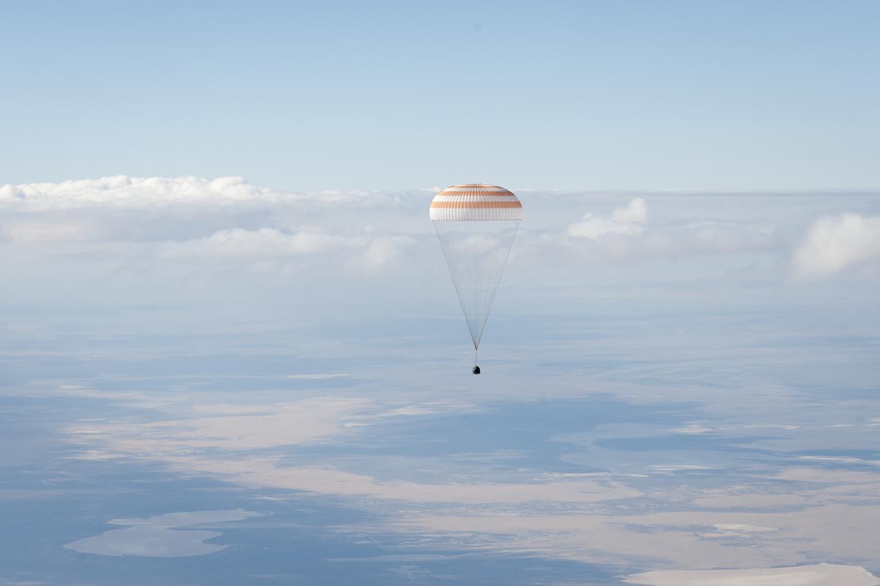 The Soyuz TMA-21 spacecraft is seen as it lands with Expedition 28 Commander Andrey Borisenko, and Flight Engineers Ron Garan, and Alexander Samokutyaev in a remote area outside of the town of Zhezkazgan, Kazakhstan, on Friday, Sept. 16, 2011. NASA Astronaut Garan, Russian Cosmonauts Borisenko and Samokutyaev are returning from more than five months onboard the International Space Station where they served as members of the Expedition 27 and 28 crews. Photo Credit: (NASA/Bill Ingalls)