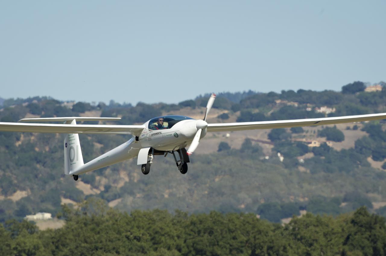 The Embry-Riddle Aeronautical University, EcoEagle aircraft takes off during the 2011 Green Flight Challenge, sponsored by Google, at the Charles M. Schulz Sonoma County Airport in Santa Rosa, Calif. on Monday, Sept. 26, 2011.  NASA and the Comparative Aircraft Flight Efficiency (CAFE) Foundation are having the challenge with the goal to advance technologies in fuel efficiency and reduced emissions with cleaner renewable fuels and electric aircraft. Photo Credit: (NASA/Bill Ingalls)