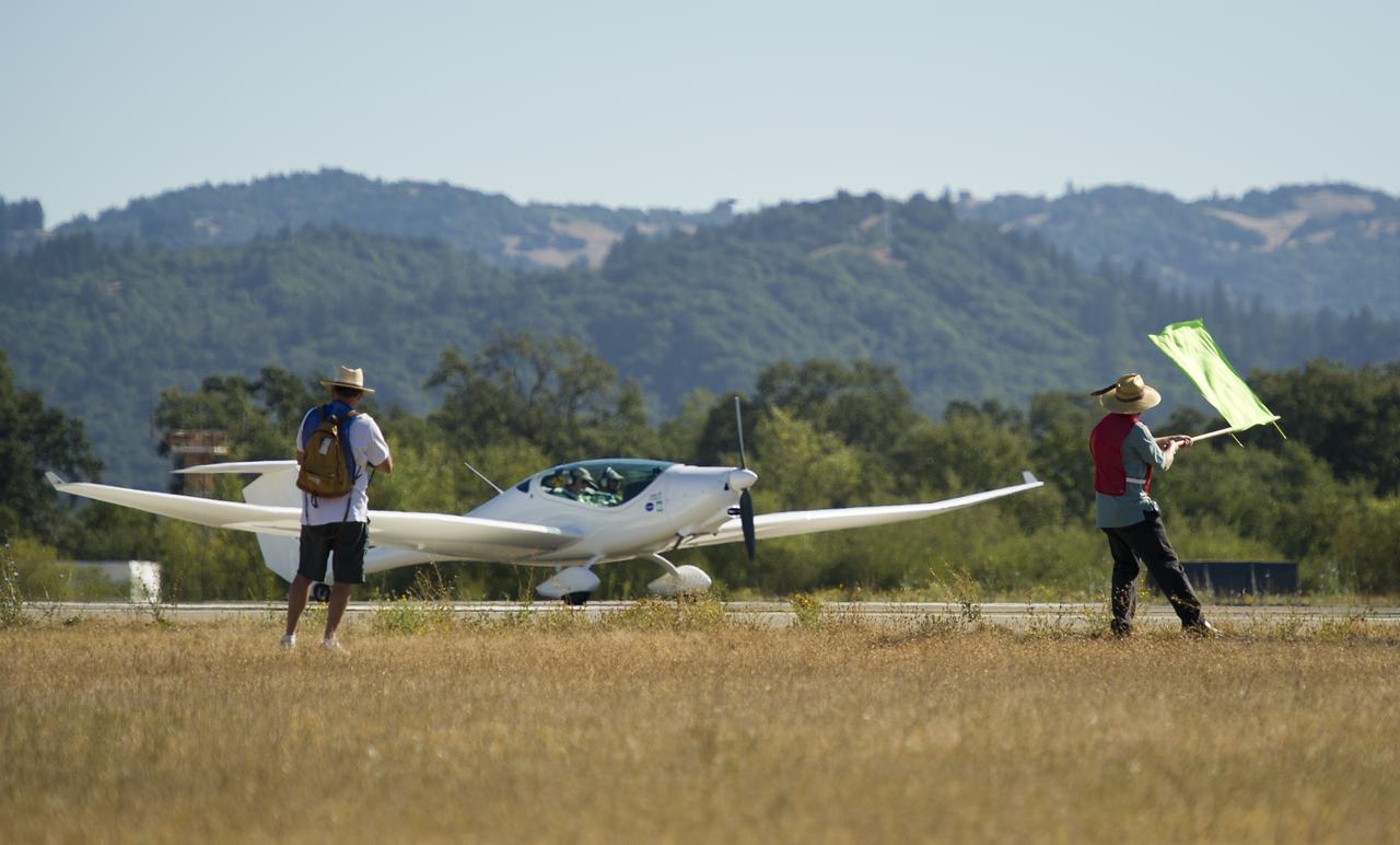 The PhoEnix aircraft prepares to takeoff for the miles per gallon (MPG) flight during the 2011 Green Flight Challenge, sponsored by Google, at the Charles M. Schulz Sonoma County Airport in Santa Rosa, Calif. on Tuesday, Sept. 27, 2011.  NASA and the Comparative Aircraft Flight Efficiency (CAFE) Foundation are having the challenge with the goal to advance technologies in fuel efficiency and reduced emissions with cleaner renewable fuels and electric aircraft. Photo Credit: (NASA/Bill Ingalls)