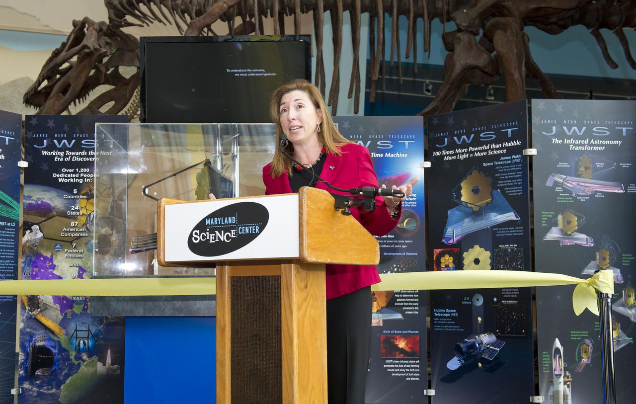 NASA Deputy Administrator Lori Garver speaks at the presentation of the permanent exhibit of the James Webb Space Telescope at the Maryland Science Center on Wednesday, Oct. 26, 2011 in Baltimore.  Photo Credit:  (NASA/Carla Cioffi)