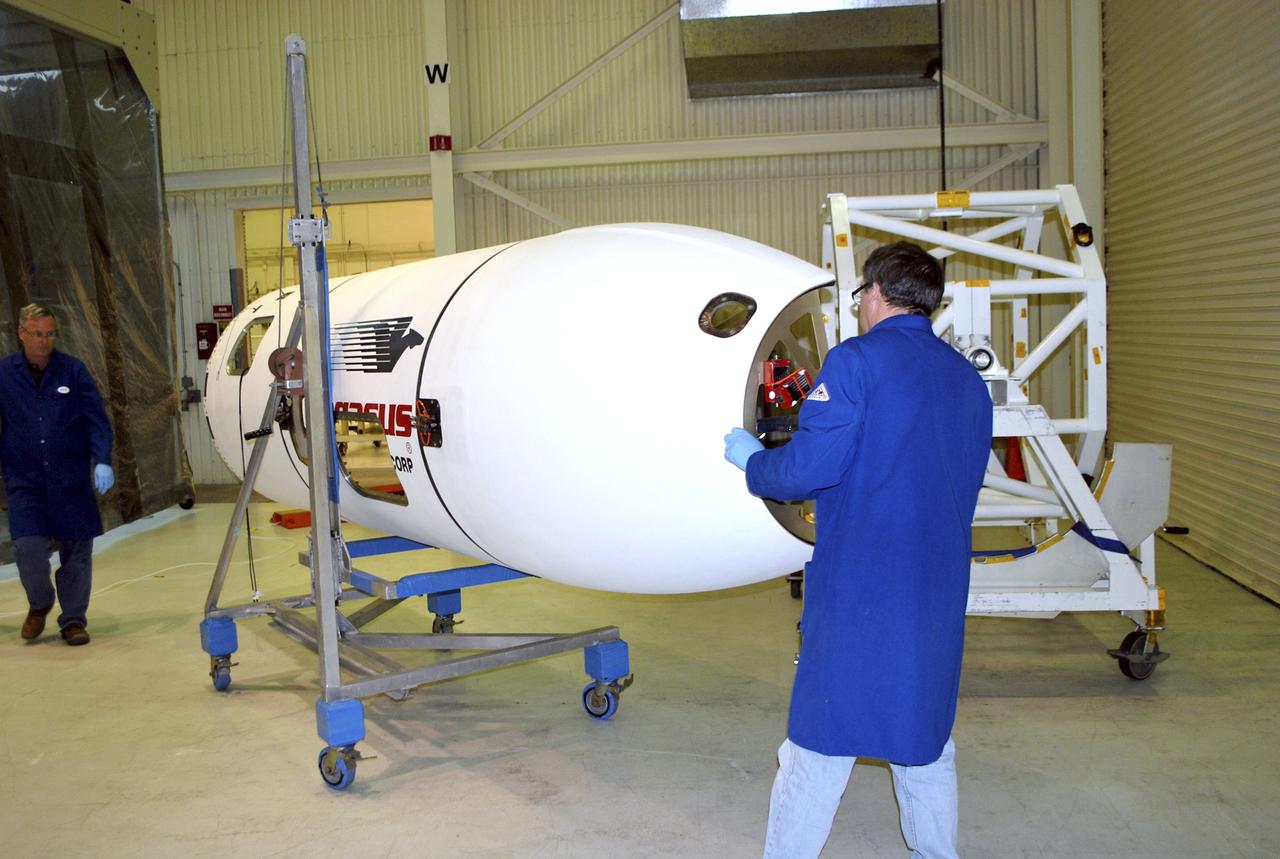 PEGASUS NUSTAR, Fairing Halves and Starboard Fairing Move to Cleanroom