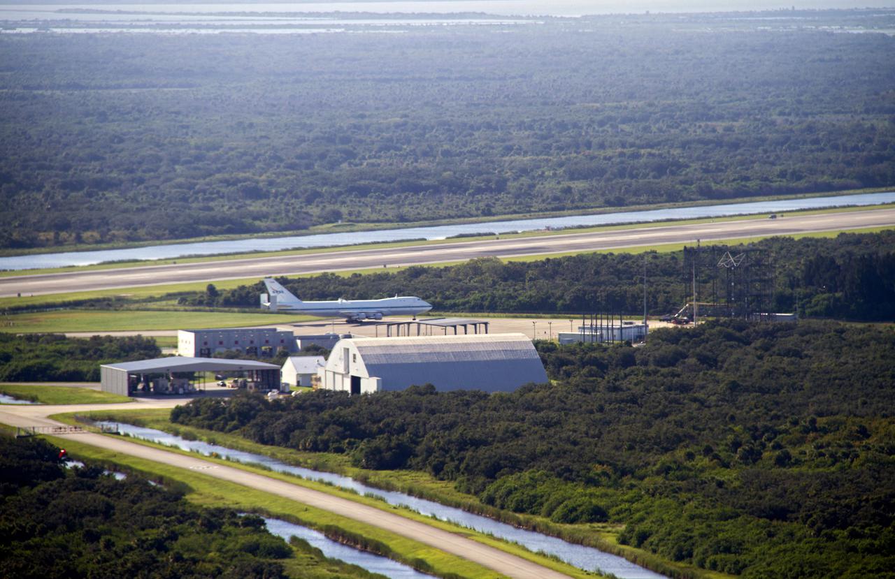 CAPE CANAVERAL, Fla. – The Shuttle Carrier Aircraft, or SCA, rolls onto the ramp area of NASA Kennedy Space Center’s Shuttle Landing Facility in Florida. The SCA touched down at 5:05 p.m. EDT to prepare for shuttle Endeavour’s ferry flight to the Los Angeles International Airport on Sept. 17. Photo credit: NASA_ Chris Chamberland