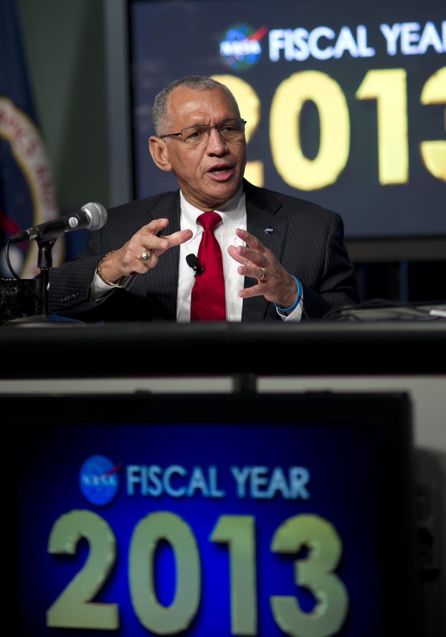 NASA Administrator Charles Bolden responds to a reporter's question during an overview briefing on NASA's fiscal year 2013 budget, Monday, Feb. 13, 2012 at NASA Headquarters in Washington. Photo Credit: (NASA/Bill Ingalls)