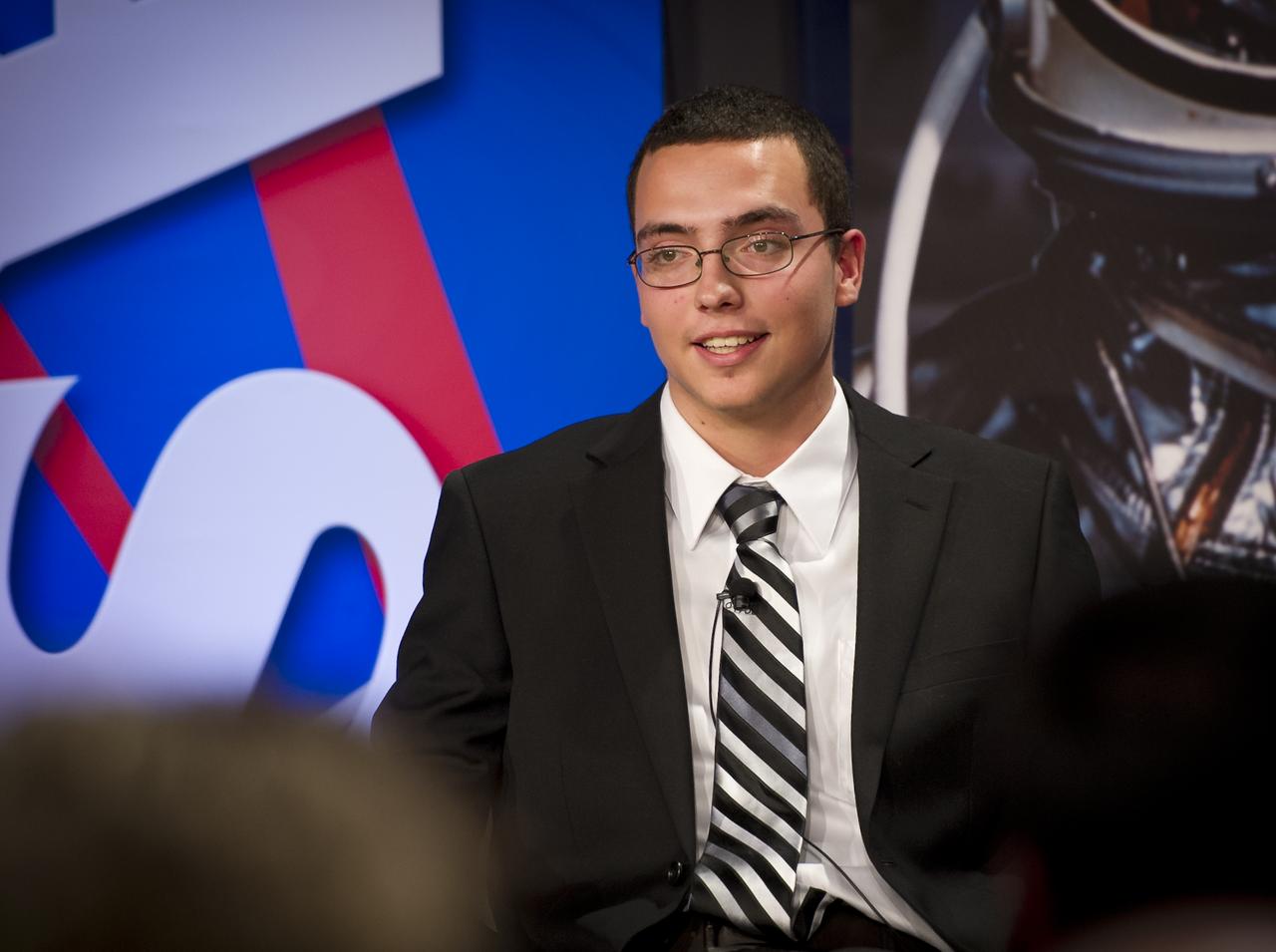 Metro High School Student Anthony Springer talks during the NASA Future Forum Inspiration and Education Panel at The Ohio State University on Monday, Feb. 20, 2012, in Columbus, Ohio. The NASA Future Forum features panel discussions on the importance of education to our nation's future in space, the benefit of commercialized space technology to our economy and lives here on Earth, and the shifting roles for the public, commercial and international communities in space. Photo Credit: (NASA/Bill Ingalls)