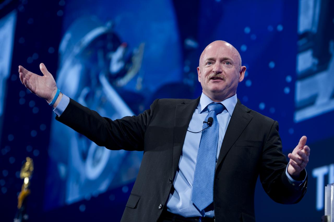 Captain Mark Kelly, commander of the space shuttle Endeavour’s final mission and husband of retired U.S. Representative Gabrielle Giffords, gives the keynote address during a celebration dinner at Ohio State University honoring the 50th anniversary of John Glenn's historic flight aboard Friendship 7 Monday, Feb. 20, 2012, in Columbus, Ohio. Glenn was the first American to orbit Earth. Photo Credit: (NASA/Bill Ingalls)