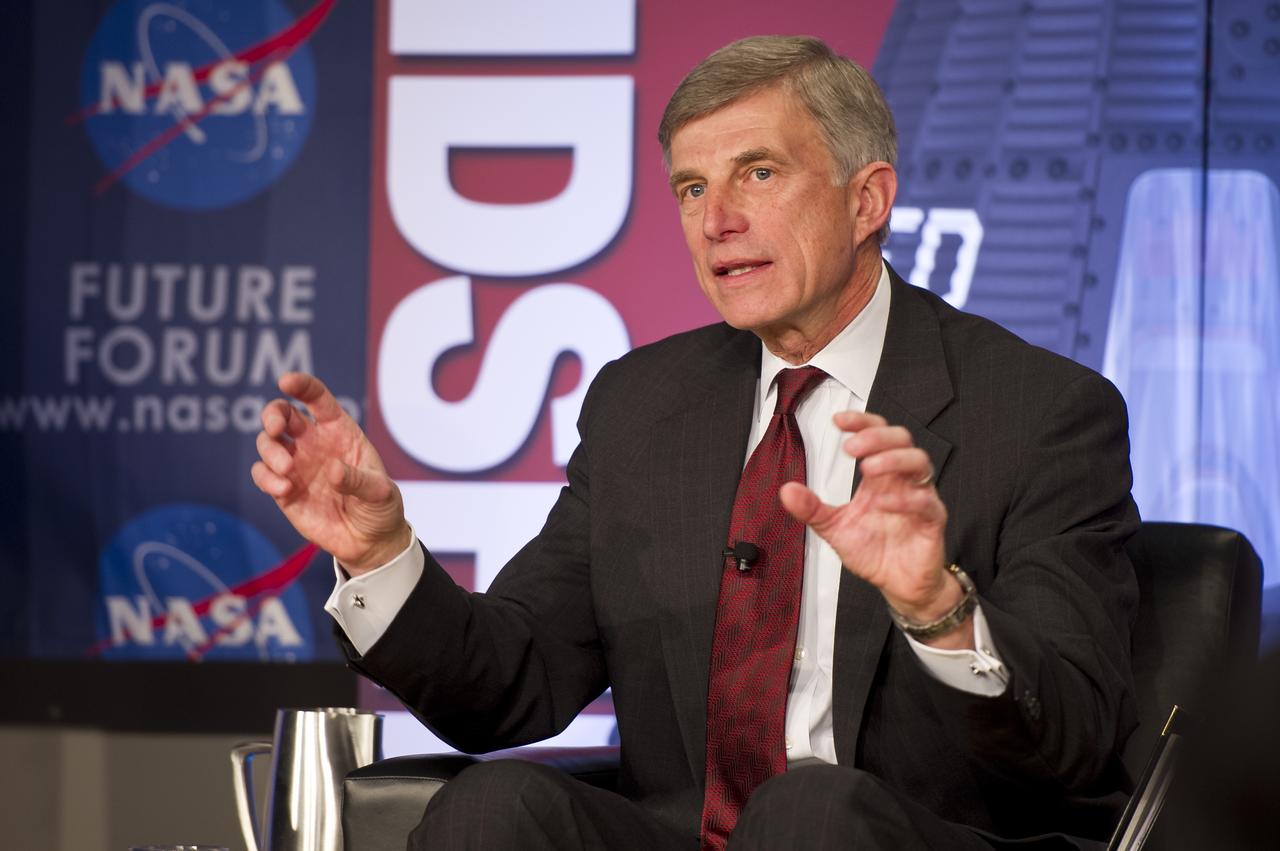 Ron Sega, Vice president and enterprise executive for Energy and the Environment, The Ohio State University and Colorado State University talks during the NASA Future Forum panel titled "Importance of Technology, Science and Innovation for our Economic Future" at The Ohio State University on Tuesday, Feb. 21, 2012 in Columbus, Ohio. The NASA Future Forum features panel discussions on the importance of education to our nation's future in space, the benefit of commercialized space technology to our economy and lives here on Earth, and the shifting roles for the public, commercial and international communities in space. Photo Credit: (NASA/Bill Ingalls)