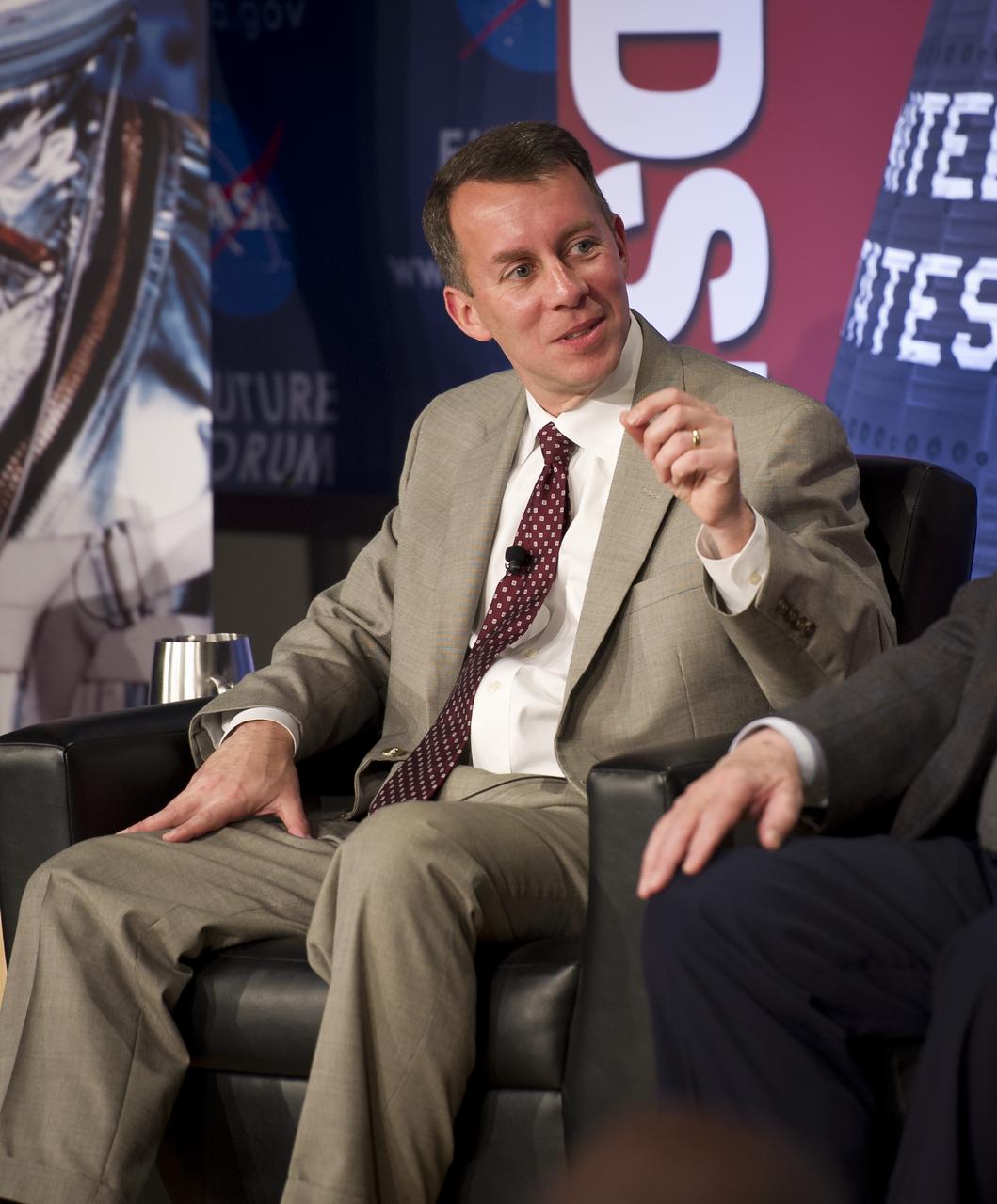 Bobby Braun, professor, Georgia Institute of Technology, talks during the NASA Future Forum panel titled "Shifting Roles for Public, Private, and International Players in Space" at The Ohio State University on Tuesday, Feb. 21, 2012 in Columbus, Ohio. The NASA Future Forum features panel discussions on the importance of education to our nation's future in space, the benefit of commercialized space technology to our economy and lives here on Earth, and the shifting roles for the public, commercial and international communities in space. Photo Credit: (NASA/Bill Ingalls)
