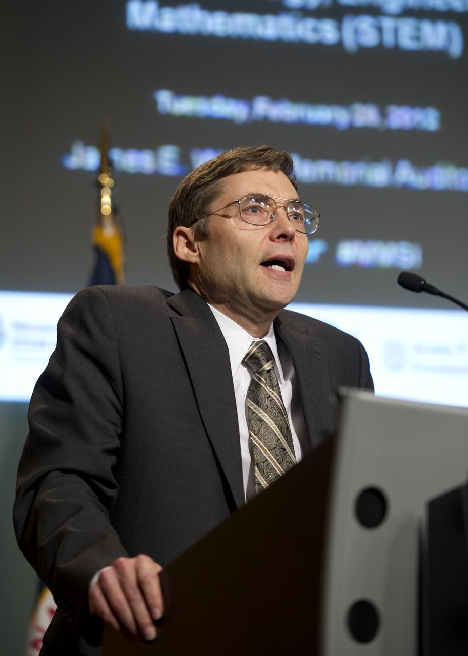 Carl Wieman, Associate Director, Office of Science and Technology Policy, The White House, speaks at the Symposium on Supporting Underrepresented Minority Males in Science, Technology, Engineering and Mathematics (STEM), Tuesday, February 28, 2012 at NASA Headquarters in Washington.  Photo Credit:  (NASA/Carla Cioffi)