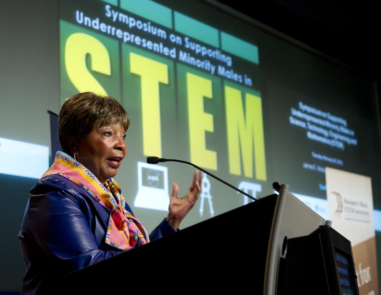 U.S. Congresswoman Eddie Bernice Johnson (D-TX) addresses the Symposium on Supporting Underrepresented Minority Males in Science, Technology, Engineering and Mathematics (STEM), Tuesday, February 28, 2012 at NASA Headquarters in Washington.  Photo Credit:  (NASA/Carla Cioffi)
