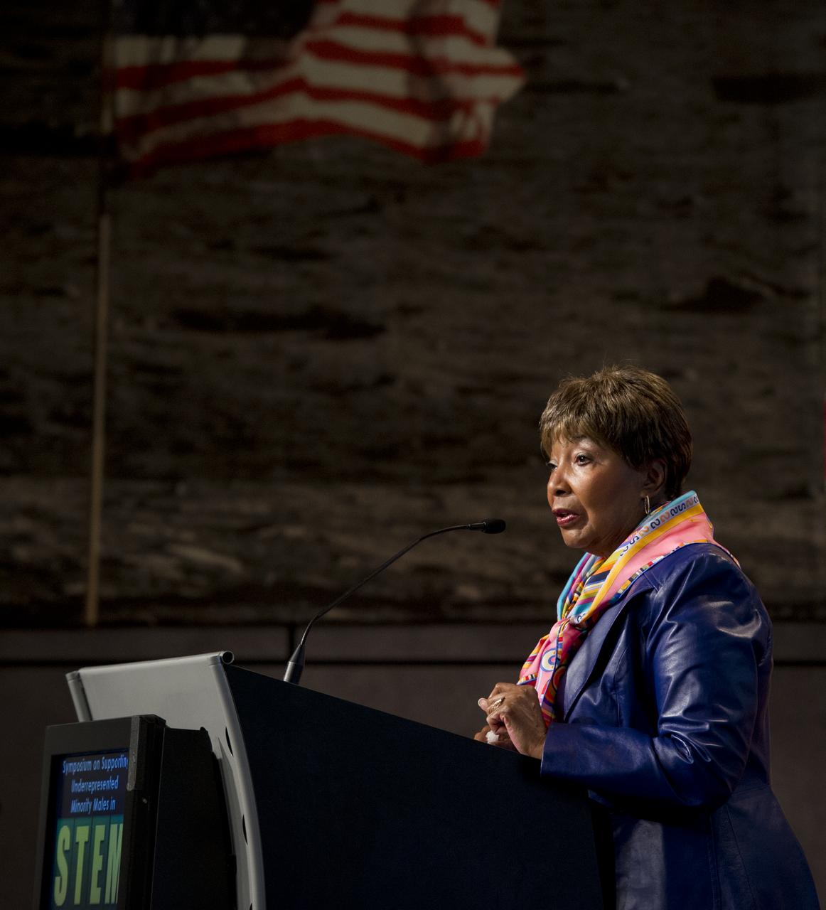 U.S. Congresswoman Eddie Bernice Johnson (D-TX) addresses the Symposium on Supporting Underrepresented Minority Males in Science, Technology, Engineering and Mathematics (STEM), Tuesday, February 28, 2012 at NASA Headquarters in Washington.  Photo Credit:  (NASA/Carla Cioffi)