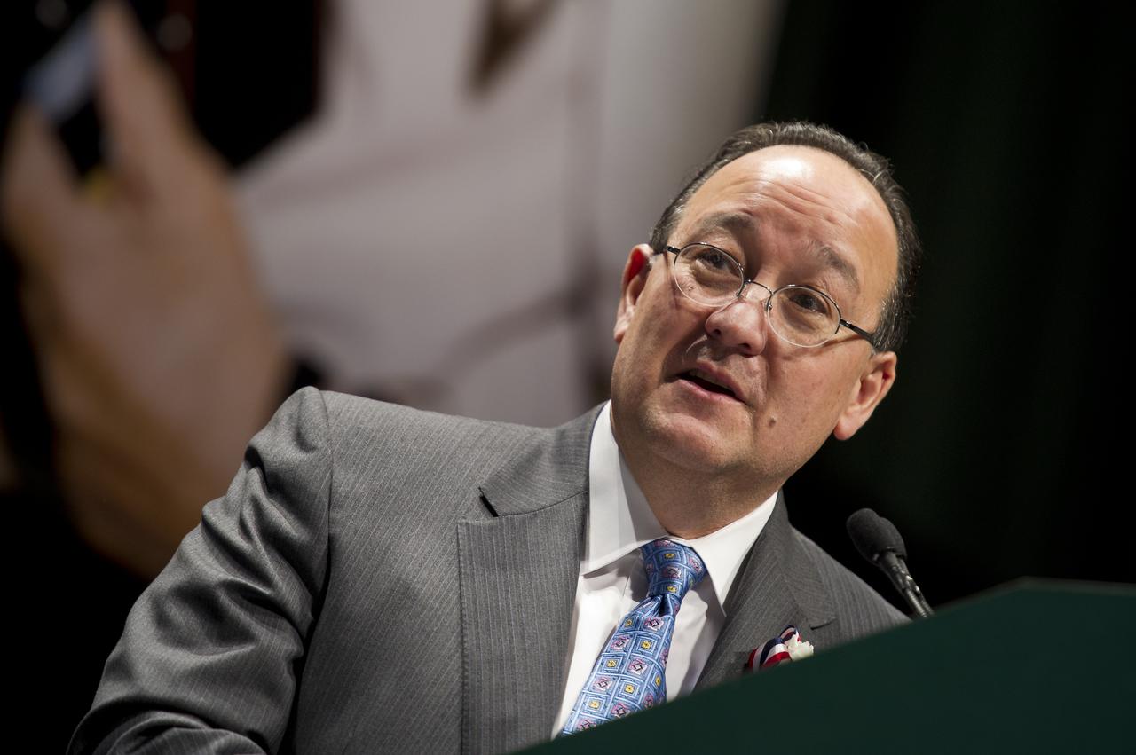 NASA Glenn Research Center Director Ray Lugo talks at an event celebrating John Glenn's legacy and 50 years of americans in orbit held at the Cleveland State University Wolstein Center on Friday, March 3, 2012 in Cleveland, Ohio.  Glenn became the first American to orbit Earth in 1962.  Photo Credit: (NASA/Bill Ingalls)