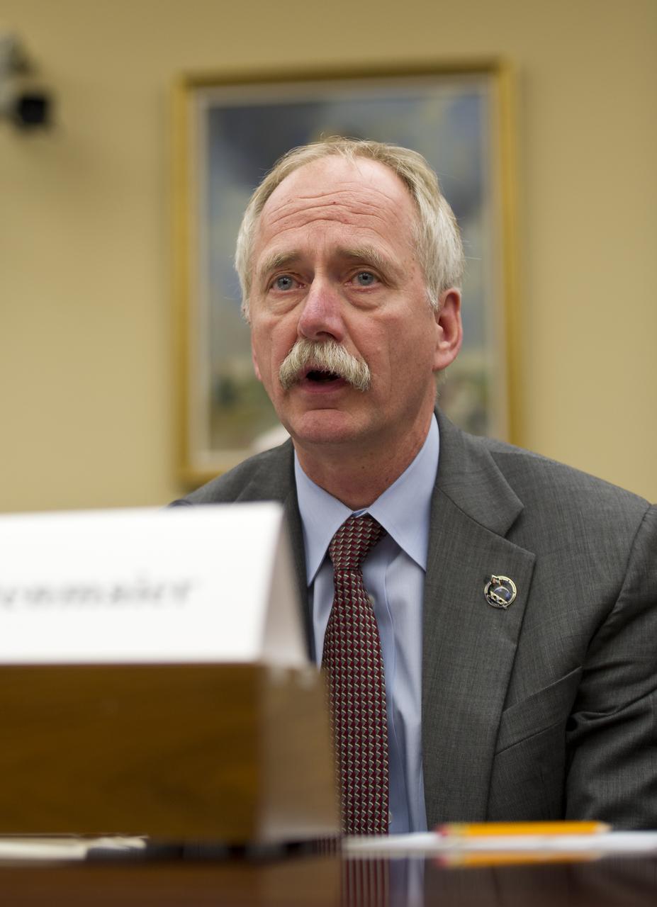 William Gerstenmaier, Associate Administrator, Human Exploration and Operations Mission Directorate, NASA Headquarters, testifies during a hearing before the House Committee on Science, Space, and Technology regarding access to and sustainability of the International Space Station, Wednesday, March 28, 2012 at the Rayburn House Office Building in Washington.  Photo Credit:  (NASA/Carla Cioffi)