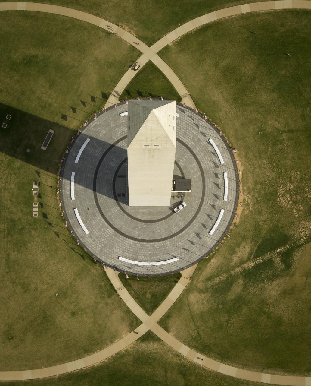 Aerial view of the Washington Monument on Thursday, April 5, 2012 in Washington.  Photo Credit: (NASA/Bill Ingalls)