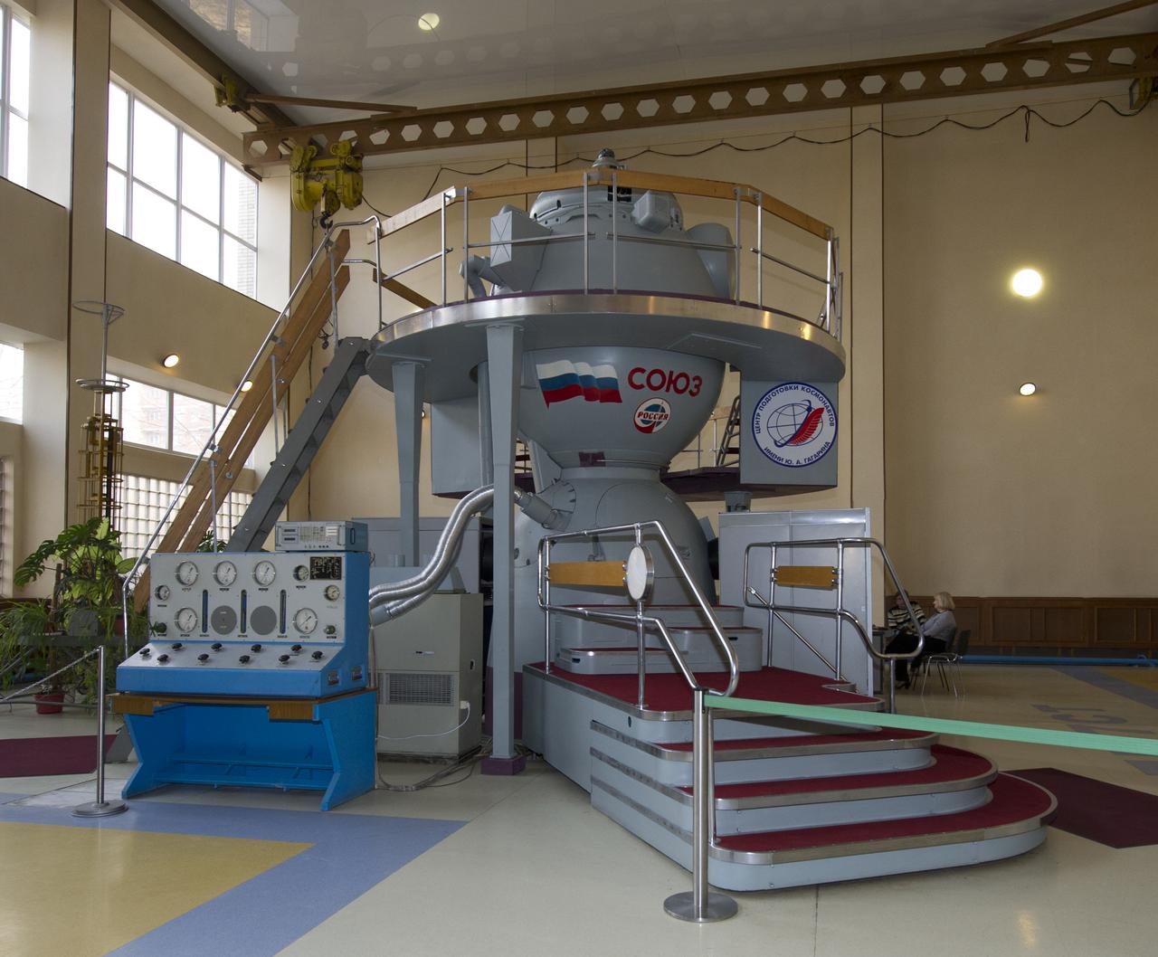 A Soyuz TMA spacecraft mockup is seen at the Gagarin Cosmonaut Training Center, Monday, April 23, 2012 in Star City, Russia.  Expedition 31 prime and backup crew members train in the Soyuz mockup in preparation for final flight to the International Space Station.  Photo Credit:  (NASA/Carla Cioffi)