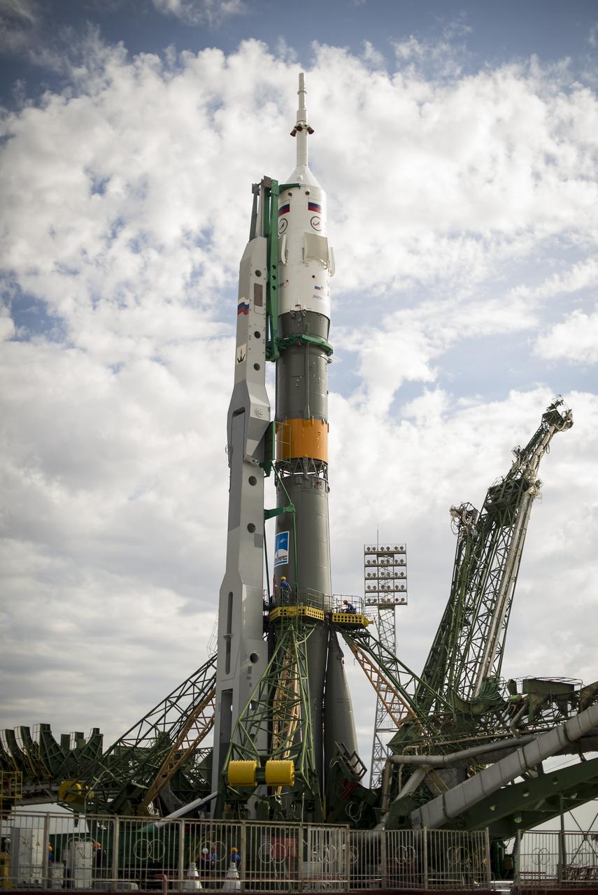 The Soyuz TMA-04M spacecraft is seen after being rolled out by train to the launch pad at the Baikonur Cosmodrome in Kazakhstan, Sunday, May 13, 2012. The launch of the Soyuz spacecraft with Expedition 31 Soyuz Commander Gennady Padalka and Flight Engineer Sergei Revin of Russia, and prime NASA Flight Engineer Joe Acaba is scheduled for 9:01 a.m. local time on Tuesday, May 15. Photo Credit (NASA/Bill Ingalls)