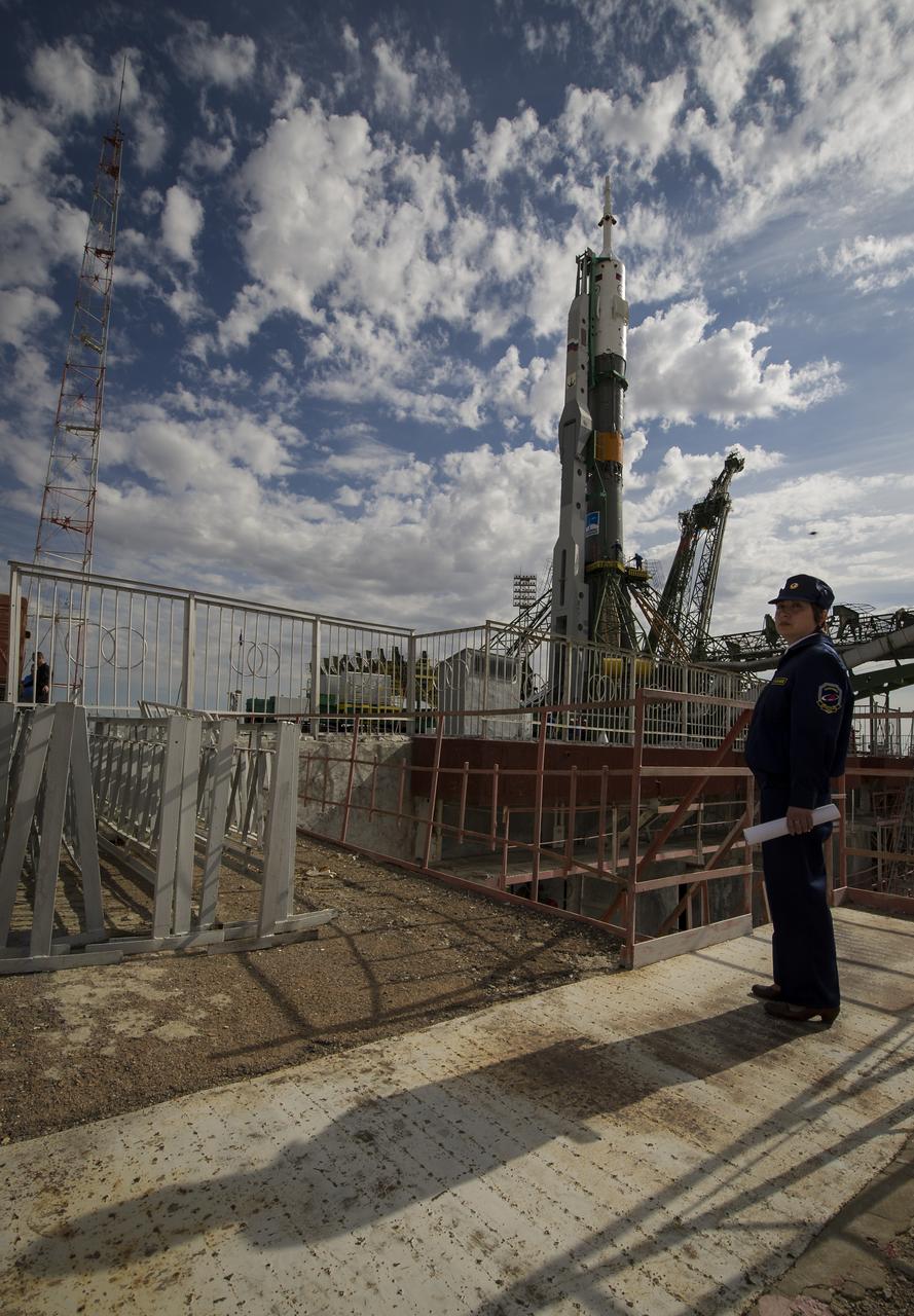 The Soyuz TMA-04M spacecraft is seen after being rolled out by train to the launch pad at the Baikonur Cosmodrome in Kazakhstan, Sunday, May 13, 2012. The launch of the Soyuz spacecraft with Expedition 31 Soyuz Commander Gennady Padalka and Flight Engineer Sergei Revin of Russia, and prime NASA Flight Engineer Joe Acaba is scheduled for 9:01 a.m. local time on Tuesday, May 15. Photo Credit (NASA/Bill Ingalls)