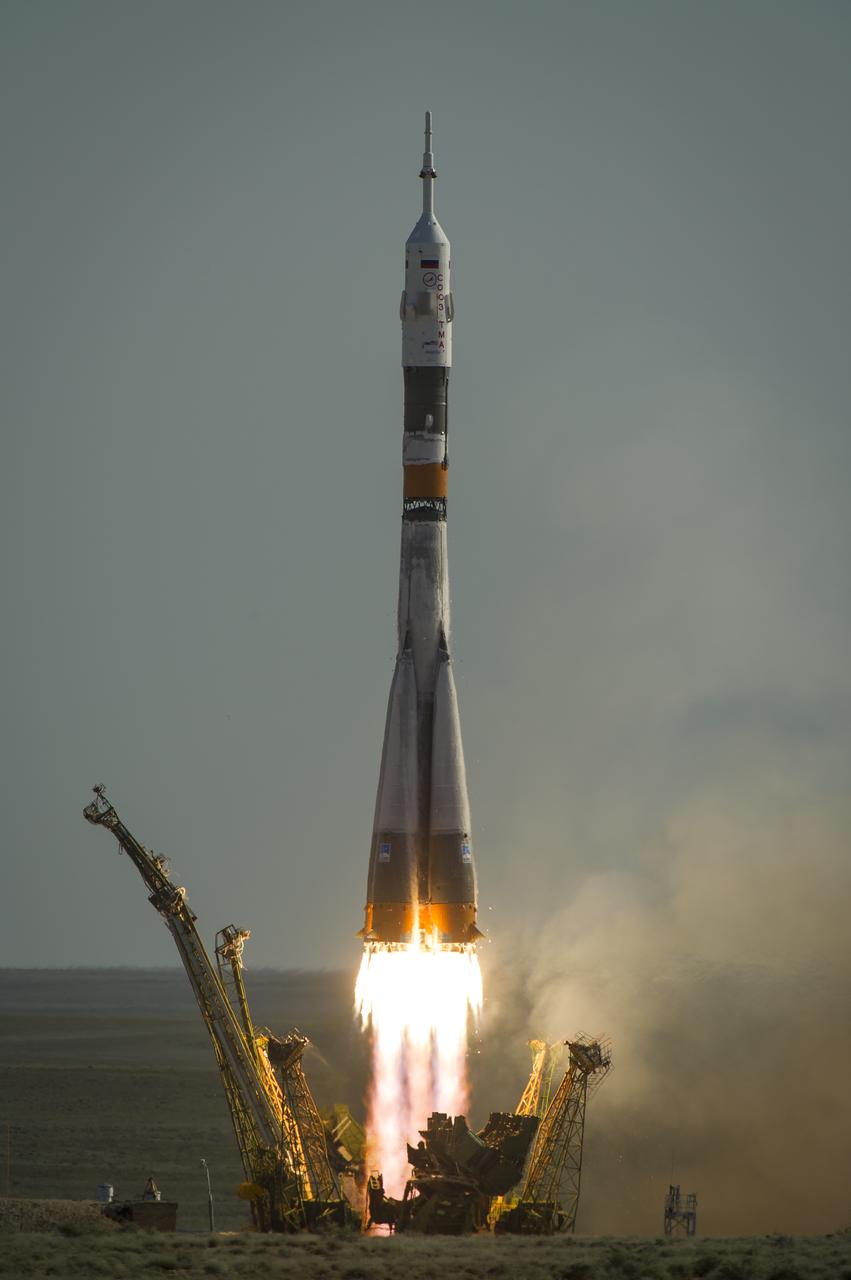 The Soyuz TMA-04M rocket launches from the Baikonur Cosmodrome in Kazakhstan on Tuesday, May 15, 2012 carrying Expedition 31 Soyuz Commander Gennady Padalka, NASA Flight Engineer Joseph Acaba and Flight Engineer Sergei Revin to the International Space Station. Photo Credit: (NASA/Bill Ingalls)