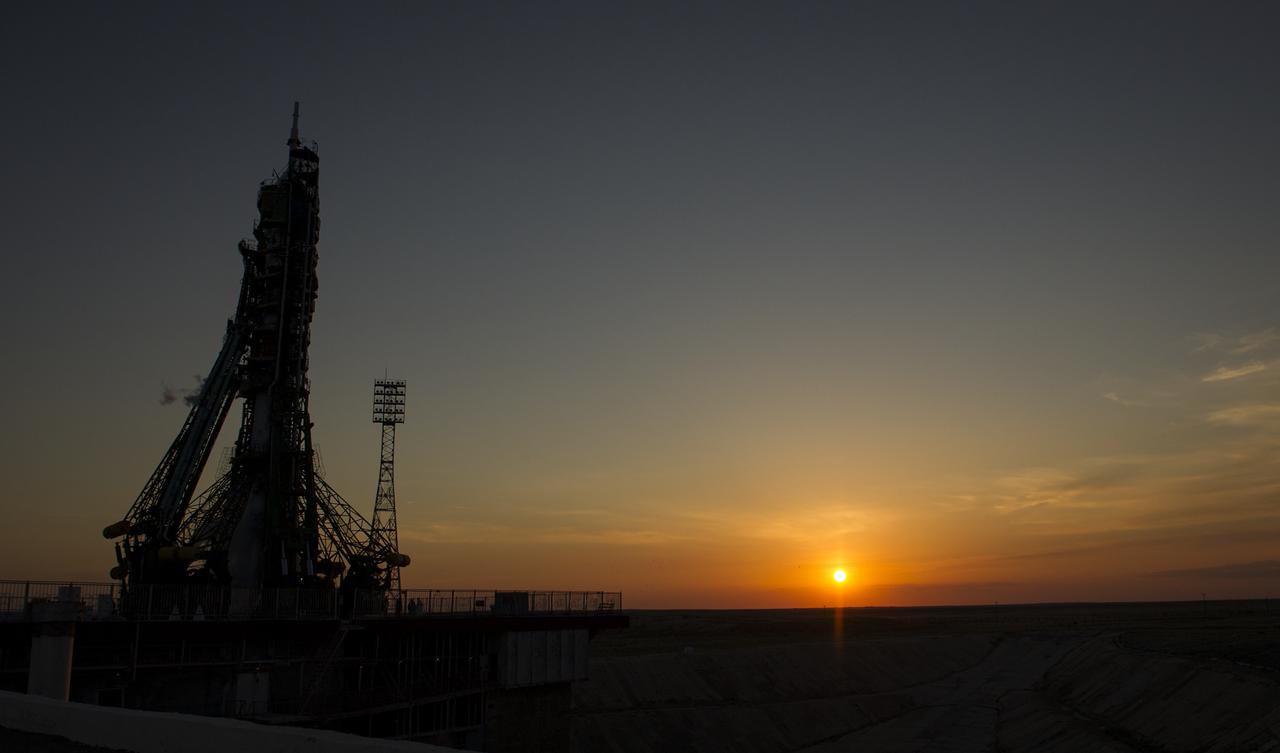 The sun rises a little more than two and half hours before the Soyuz spacecraft with Expedition 31 Soyuz Commander Gennady Padalka, Flight Engineer Sergei Revin, and NASA Flight Engineer Joe Acaba aboard launched to the International Space station on Tuesday, May 15, 2012 in Baikonur, Kazakhstan. Photo Credit (NASA/Bill Ingalls)