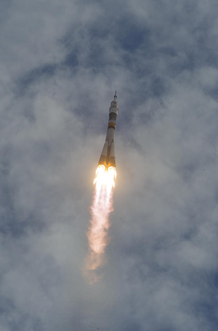 The Soyuz TMA-05M rocket launches from the Baikonur Cosmodrome in Kazakhstan on Sunday, July 15, 2012 carrying Expedition 32 Soyuz Commander Yuri Malenchenko, NASA Flight Engineer Sunita Williams and JAXA (Japan Aerospace Exploration Agency) Flight Engineer Akihiko Hoshide to the International Space Station.  Photo Credit: (NASA/Carla Cioffi)