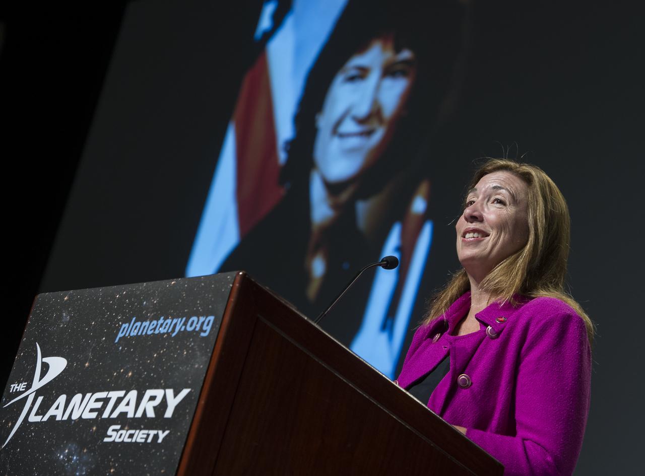 NASA Deputy Administrator Lori Garver talks about the many far reaching impacts the late Sally Ride had on America's space program, on education and on Garver's own life, during a speech at the Planetary Society's 2012 Planetfest, Saturday, Aug. 4, 2012 in Pasadena, Calif.  Photo Credit: (NASA/Bill Ingalls)