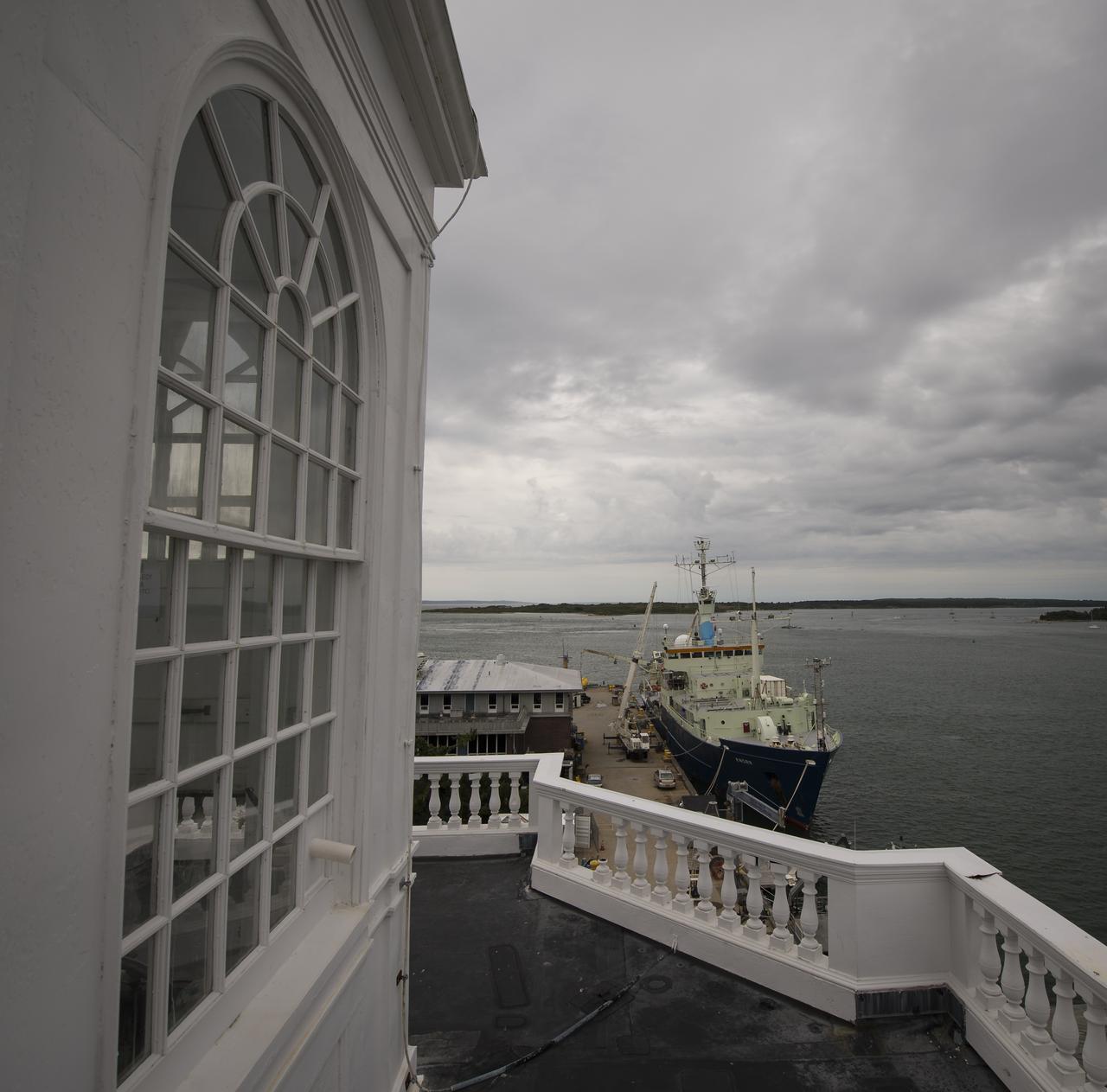 The Woods Hole Oceanographic Institution's research vessel Knorr is seen docked on Tuesday, Sept. 4, 2012, in Woods Hole, Mass. Knorr is scheduled to depart on Sept. 6 to take part in the Salinity Processes in the Upper Ocean Regional Study (SPURS). The NASA-sponsored expedition will sail to the North Atlantic's saltiest spot to get a detailed, 3-D picture of how salt content fluctuates in the ocean's upper layers and how these variations are related to shifts in rainfall patterns around the planet. Photo Credit: (NASA/Bill Ingalls)
