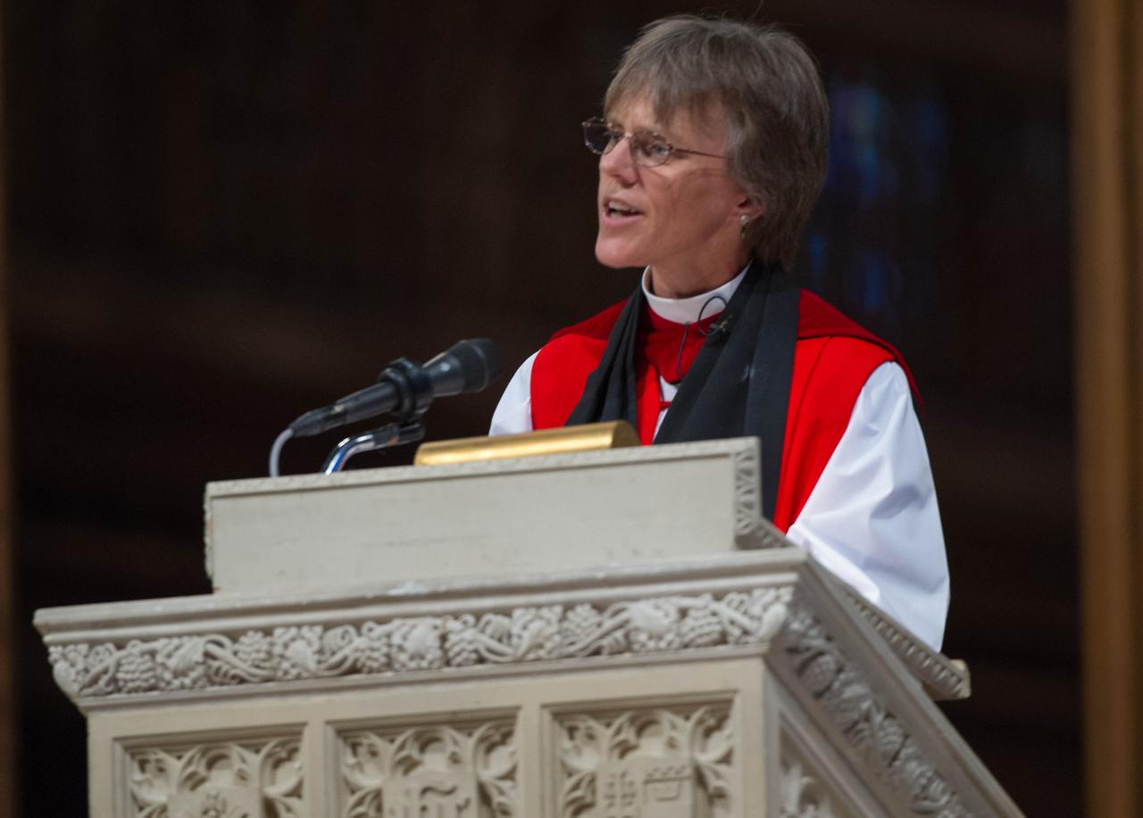The Right Rev. Mariann Edgar Budde, bishop of Washington, delivers the Homily during a memorial service celebrating the life of Neil Armstrong at the Washington National Cathedral, Thursday, Sept. 13, 2012. Armstrong, the first man to walk on the moon during the 1969 Apollo 11 mission, died Saturday, Aug. 25. He was 82. Photo Credit:(NASA/Paul E. Alers)