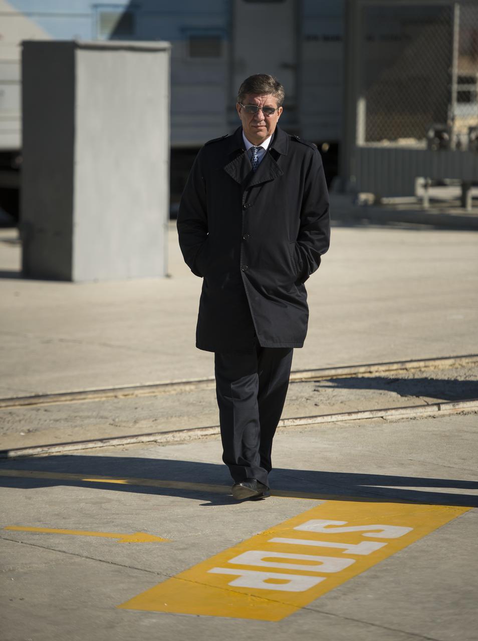 General Director of the Russian Federal Space Agency, ROSCOSMOS, Vladimir Popovkin, waits at the Soyuz launch pad 31 to say farewell to Expedition 33/34 crew members, Soyuz Commander Oleg Novitskiy, Flight Engineer Kevin Ford, and Flight Engineer Evgeny Tarelkin ahead of their boarding the spacecraft for launch to the International Space Station on Tuesday, October 23, 2012, in Baikonur, Kazakhstan. Ford, Novitskiy and Tarelkin will be on a five-month mission aboard the International Space Station. Photo Credit: (NASA/Bill Ingalls)