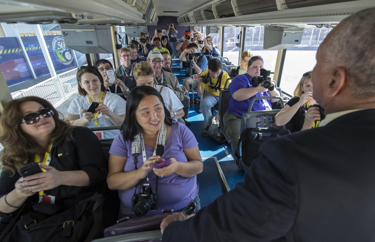 NASA Administrator Charles Bolden speaks with NASA Social attendees during the move of space shuttle Atlantis, Friday, Nov. 2, 2012, at Kennedy Space Center in Cape Canaveral, Fla. The spacecraft traveled 125,935,769 miles during 33 spaceflights, including 12 missions to the International Space Station. Its final flight, STS-135, closed out the Space Shuttle Program era with a landing on July 21, 2011. Photo Credit: (NASA/Bill Ingalls)