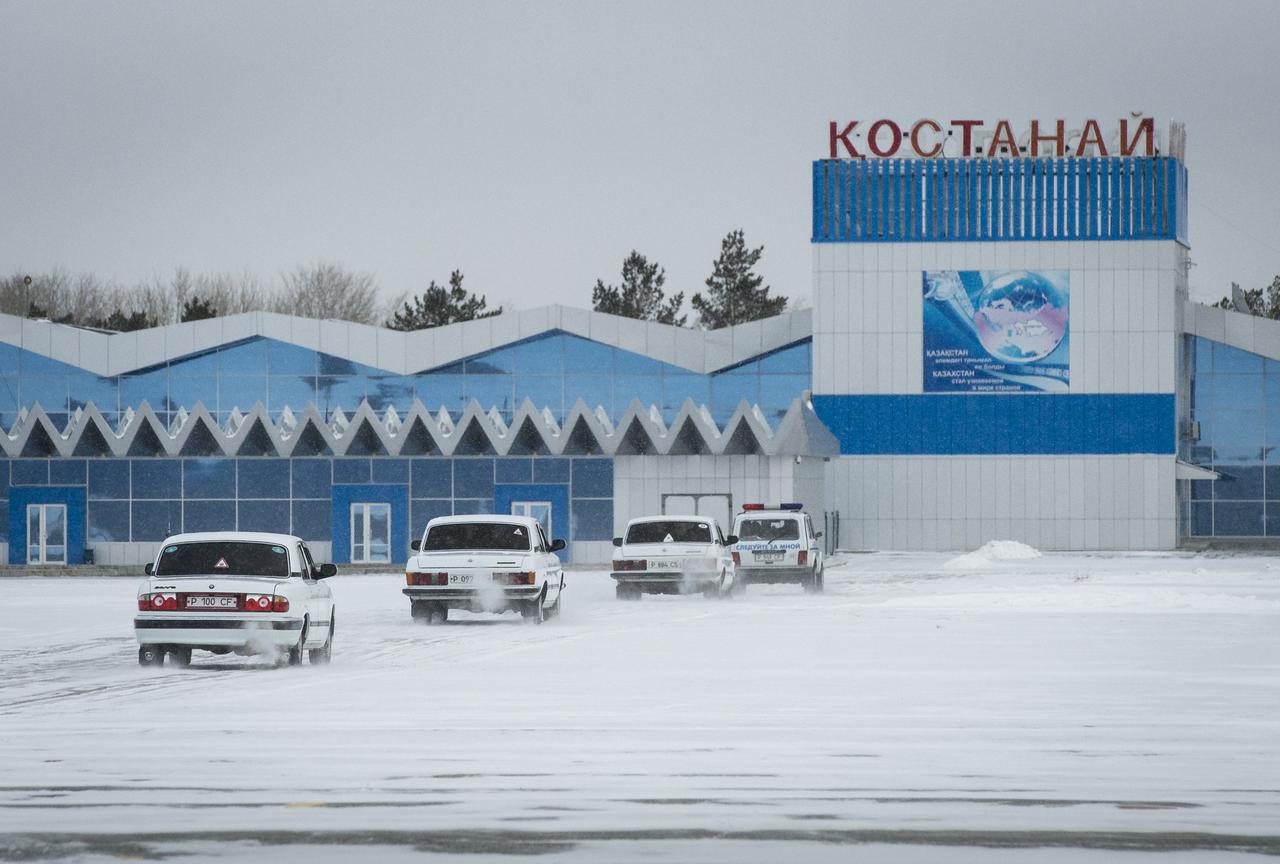 Expedition 33 crew members; Commander Sunita Williams of NASA, Flight Engineers Akihiko Hoshide of JAXA (Japan Aerospace Exploration Agency), and Yuri Malenchenko of ROSCOSMOS (Russian Federal Space Agency) are driven from Russian search and Rescue helicopters to the main terminal at the Kustanay Airport in Kazakhstan a few hours after they landed their Soyuz spacecraft in a remote area outside the town of Arkalyk, Kazakhstan, on Monday, Nov. 19, 2012. Williams, Hoshide and Malenchenko returned from four months onboard the International Space Station. Photo Credit: (NASA/Bill Ingalls)