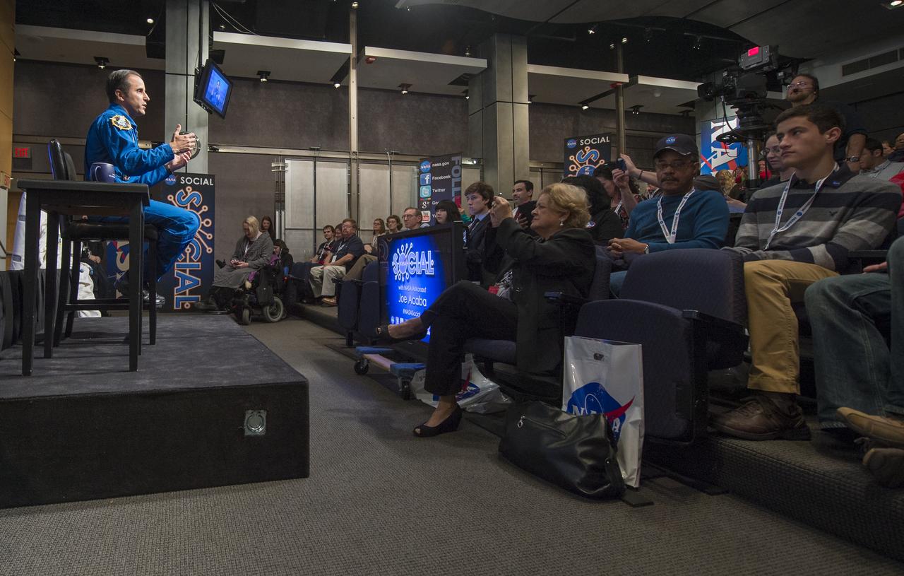 NASA astronaut Joe Acaba speaks at a behind-the-scenes NASA Social at NASA Headquarters on Tuesday, Dec. 4, 2012 in Washington. Acaba launched to the International Space Station on a Russian Soyuz spacecraft May 15, 2012, spending 123 days aboard as a flight engineer of the Expedition 31 and 32 crews. He recently returned to Earth on Sept. 17 after four months in low earth orbit. Photo Credit: (NASA/Carla Cioffi)