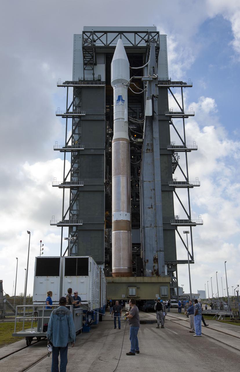 CAPE CANAVERAL, Fla. -- At Cape Canaveral Air Force Station's Space Launch Complex 41, the United Launch Alliance Atlas V rocket set to carry NASA's Tracking and Data Relay Satellite, TDRS-K, moves from the Vertical Integration Facility to the launch pad. Liftoff for the TDRS-K is planned for Jan. 30, 2013. The TDRS-K spacecraft is part of the next-generation series in the Tracking and Data Relay Satellite System, a constellation of space-based communication satellites providing tracking, telemetry, command and high-bandwidth data return services. For more information, visit http:__www.nasa.gov_mission_pages_tdrs_index.html Photo credit: NASA_Kim Shiflett