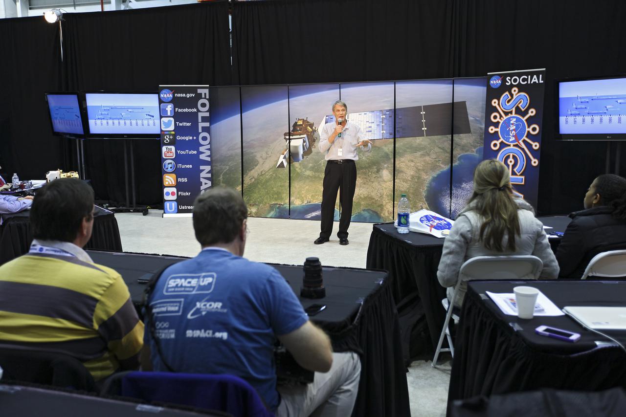VANDENBERG AFB, Calif. -- NASA astronaut Piers Sellers speaks to NASA social media followers at Vandenberg Air Force Base, Calif., prior to the launch of the agency's Landsat Data Continuity Mission, or LDCM, satellite.   The Landsat Data Continuity Mission LDCM is the future of Landsat satellites. It will continue to obtain valuable data and imagery to be used in agriculture, education, business, science, and government. The Landsat Program provides repetitive acquisition of high resolution multispectral data of the Earth's surface on a global basis. The data from the Landsat spacecraft constitute the longest record of the Earth's continental surfaces as seen from space. It is a record unmatched in quality, detail, coverage, and value. Liftoff is planned for Feb. 11, 2013 aboard a United Launch Alliance Atlas V rocket. For more information, visit: http:__www.nasa.gov_mission_pages_landsat_main_index.html Photo credit: NASA_Kim Shiflett