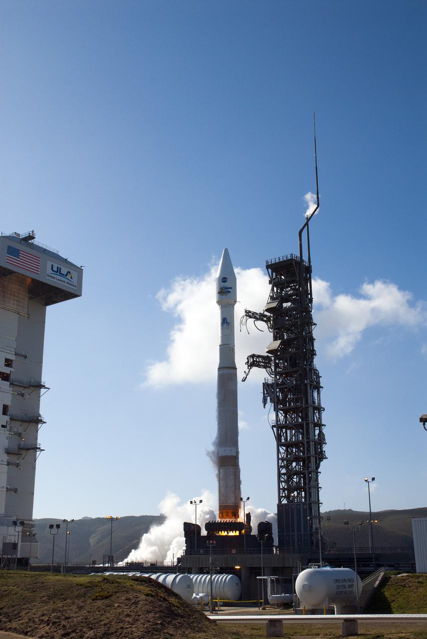 VANDENBERG AFB, Calif. -- The Landsat Data Continuity Mission spacecraft lifts off at 1:02 p.m. EST, 10:02 a.m. PST) atop a United Launch Alliance Atlas V rocket from Space Launch Complex 3 at California's Vandenberg Air Force Base. The Landsat Data Continuity Mission LDCM is the future of Landsat satellites. It will continue to obtain valuable data and imagery to be used in agriculture, education, business, science, and government. The Landsat Program provides repetitive acquisition of high resolution multispectral data of the Earth's surface on a global basis. The data from the Landsat spacecraft constitute the longest record of the Earth's continental surfaces as seen from space. It is a record unmatched in quality, detail, coverage, and value. For more information, visit: http:__www.nasa.gov_mission_pages_landsat_main_index.html Photo credit: NASA_Kim Shiflett