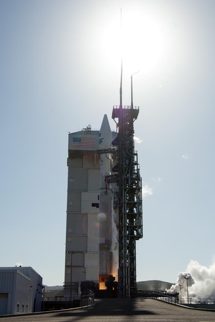 VANDENBERG AFB, Calif. -- The Landsat Data Continuity Mission spacecraft lifts off at 1:02 p.m. EST, 10:02 a.m. PST) atop a United Launch Alliance Atlas V rocket from Space Launch Complex 3 at California's Vandenberg Air Force Base.   The Landsat Data Continuity Mission LDCM is the future of Landsat satellites. It will continue to obtain valuable data and imagery to be used in agriculture, education, business, science, and government. The Landsat Program provides repetitive acquisition of high resolution multispectral data of the Earth's surface on a global basis. The data from the Landsat spacecraft constitute the longest record of the Earth's continental surfaces as seen from space. It is a record unmatched in quality, detail, coverage, and value. For more information, visit: http:__www.nasa.gov_mission_pages_landsat_main_index.html Photo credit: NASA_Kim Shiflett