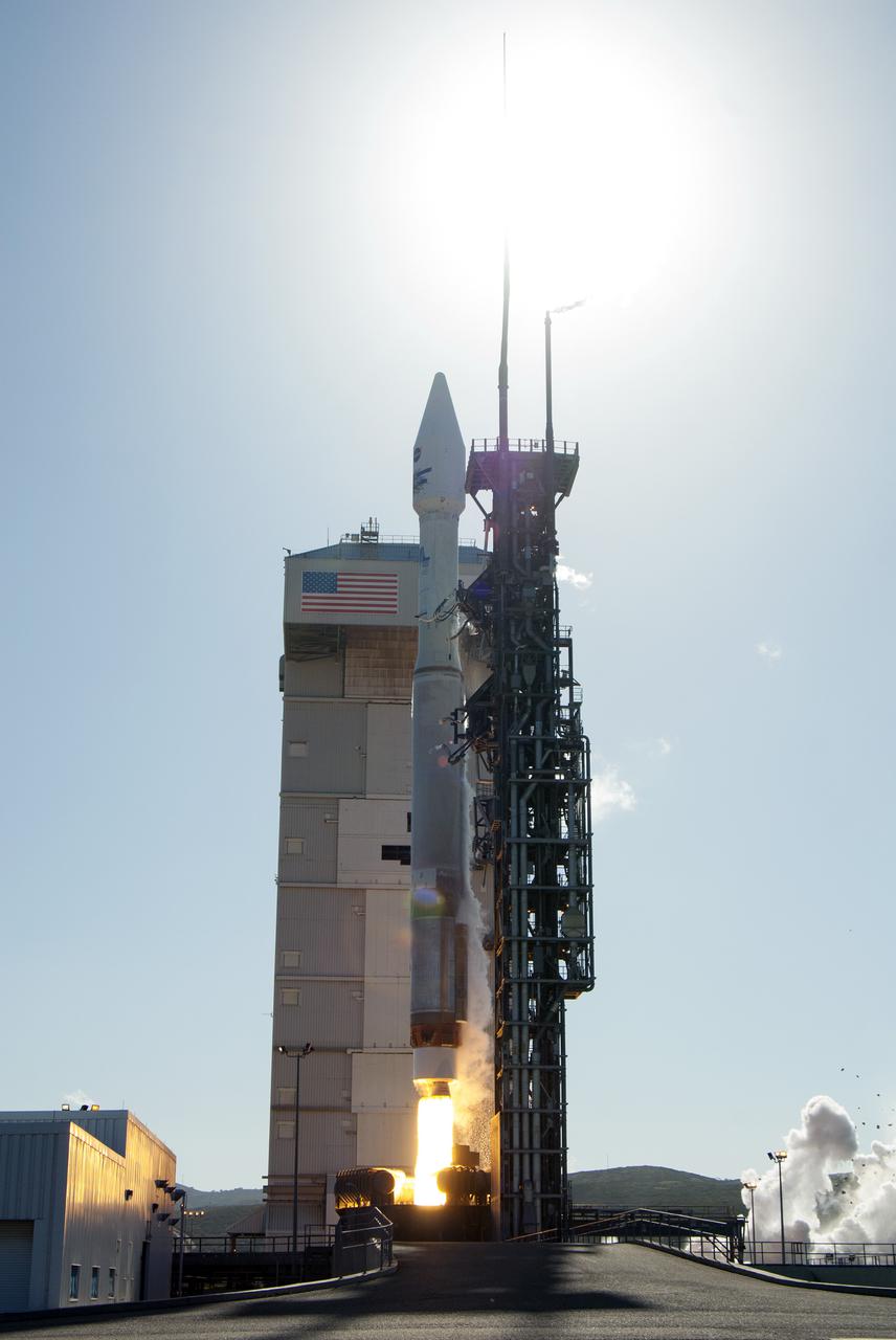 VANDENBERG AFB, Calif. -- The Landsat Data Continuity Mission spacecraft lifts off at 1:02 p.m. EST, 10:02 a.m. PST) atop a United Launch Alliance Atlas V rocket from Space Launch Complex 3 at California's Vandenberg Air Force Base.   The Landsat Data Continuity Mission LDCM is the future of Landsat satellites. It will continue to obtain valuable data and imagery to be used in agriculture, education, business, science, and government. The Landsat Program provides repetitive acquisition of high resolution multispectral data of the Earth's surface on a global basis. The data from the Landsat spacecraft constitute the longest record of the Earth's continental surfaces as seen from space. It is a record unmatched in quality, detail, coverage, and value. For more information, visit: http:__www.nasa.gov_mission_pages_landsat_main_index.html Photo credit: NASA_Kim Shiflett