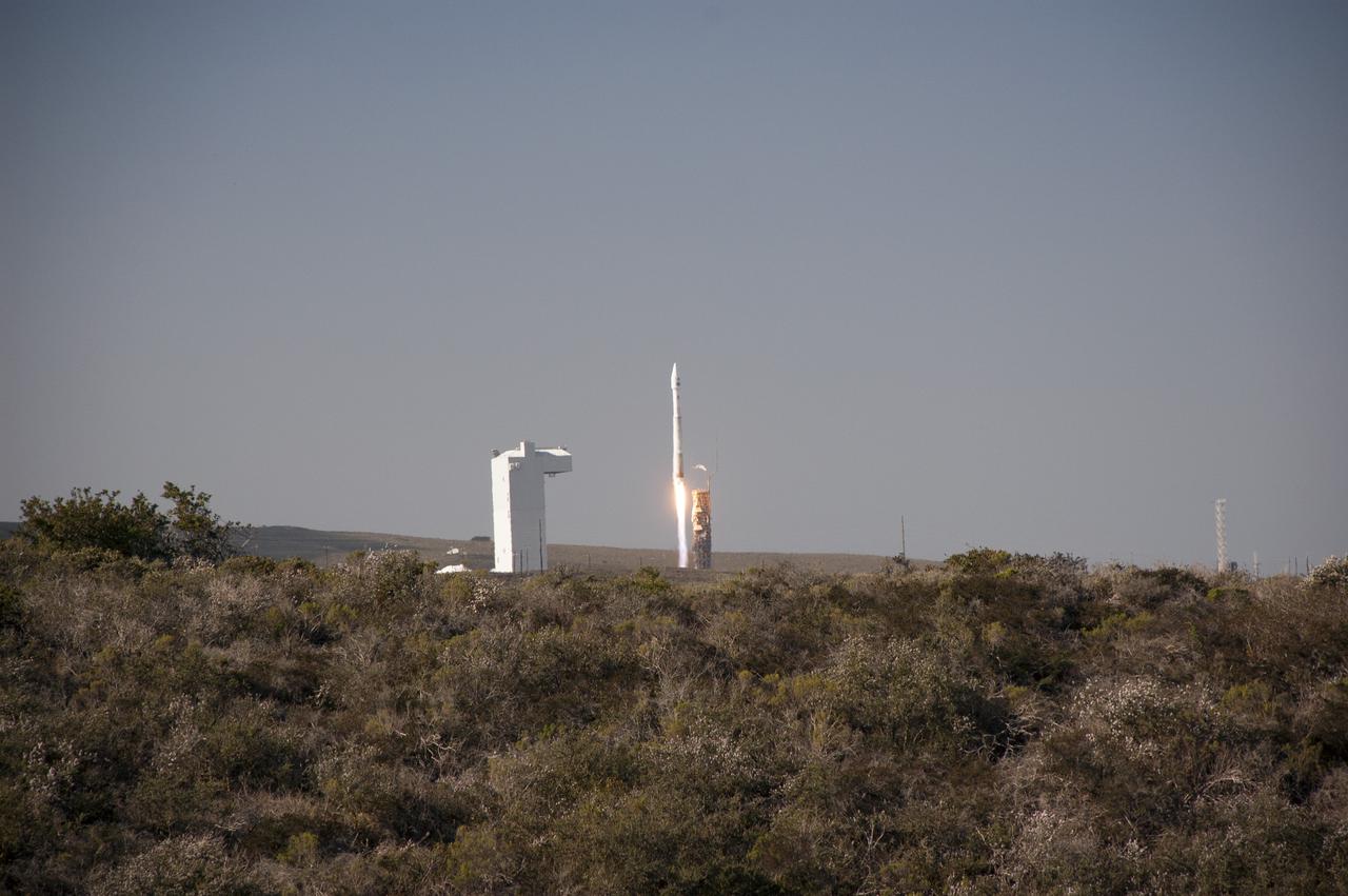 VANDENBERG AFB, Calif. -- The Landsat Data Continuity Mission spacecraft lifts off at 1:02 p.m. EST, 10:02 a.m. PST) atop a United Launch Alliance Atlas V rocket from Space Launch Complex 3 at California's Vandenberg Air Force Base.   The Landsat Data Continuity Mission LDCM is the future of Landsat satellites. It will continue to obtain valuable data and imagery to be used in agriculture, education, business, science, and government. The Landsat Program provides repetitive acquisition of high resolution multispectral data of the Earth's surface on a global basis. The data from the Landsat spacecraft constitute the longest record of the Earth's continental surfaces as seen from space. It is a record unmatched in quality, detail, coverage, and value. For more information, visit: http:__www.nasa.gov_mission_pages_landsat_main_index.html Photo credit: NASA_Ben Smegelsky