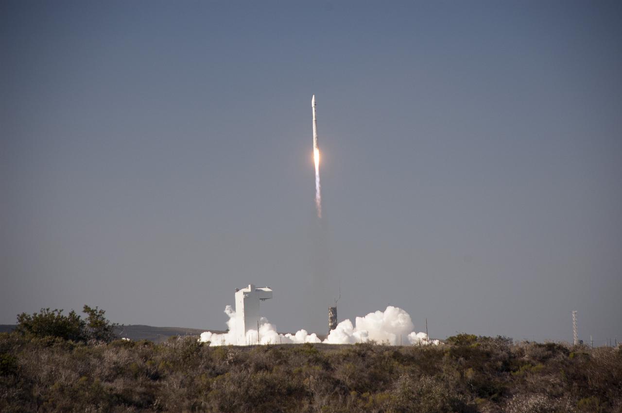 VANDENBERG AFB, Calif. -- The Landsat Data Continuity Mission spacecraft lifts off at 1:02 p.m. EST, 10:02 a.m. PST) atop a United Launch Alliance Atlas V rocket from Space Launch Complex 3 at California's Vandenberg Air Force Base.   The Landsat Data Continuity Mission LDCM is the future of Landsat satellites. It will continue to obtain valuable data and imagery to be used in agriculture, education, business, science, and government. The Landsat Program provides repetitive acquisition of high resolution multispectral data of the Earth's surface on a global basis. The data from the Landsat spacecraft constitute the longest record of the Earth's continental surfaces as seen from space. It is a record unmatched in quality, detail, coverage, and value. For more information, visit: http:__www.nasa.gov_mission_pages_landsat_main_index.html Photo credit: NASA_Ben Smegelsky
