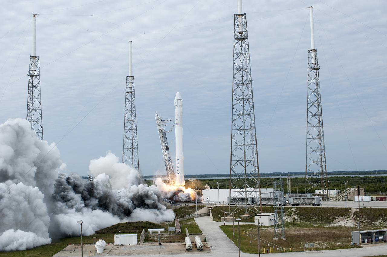 CAPE CANAVERAL, Fla. -- A Space Exploration Technologies, or SpaceX, Falcon 9 rocket lifts off Space Launch Complex 40 on Cape Canaveral Air Force Station in Florida at 10:10 a.m. EST, carrying a Dragon capsule filled with cargo. The SpaceX Dragon capsule is making its third trip to the International Space Station, following a demonstration flight in May 2012 and the first resupply mission in October 2012. The SpaceX-2 mission is the second of 12 SpaceX flights contracted by NASA to resupply the orbiting laboratory. For more information, visit http:__www.nasa.gov_mission_pages_station_structure_launch_spacex2-feature.html Photo credit: NASA_Tony Gray and Robert Murray