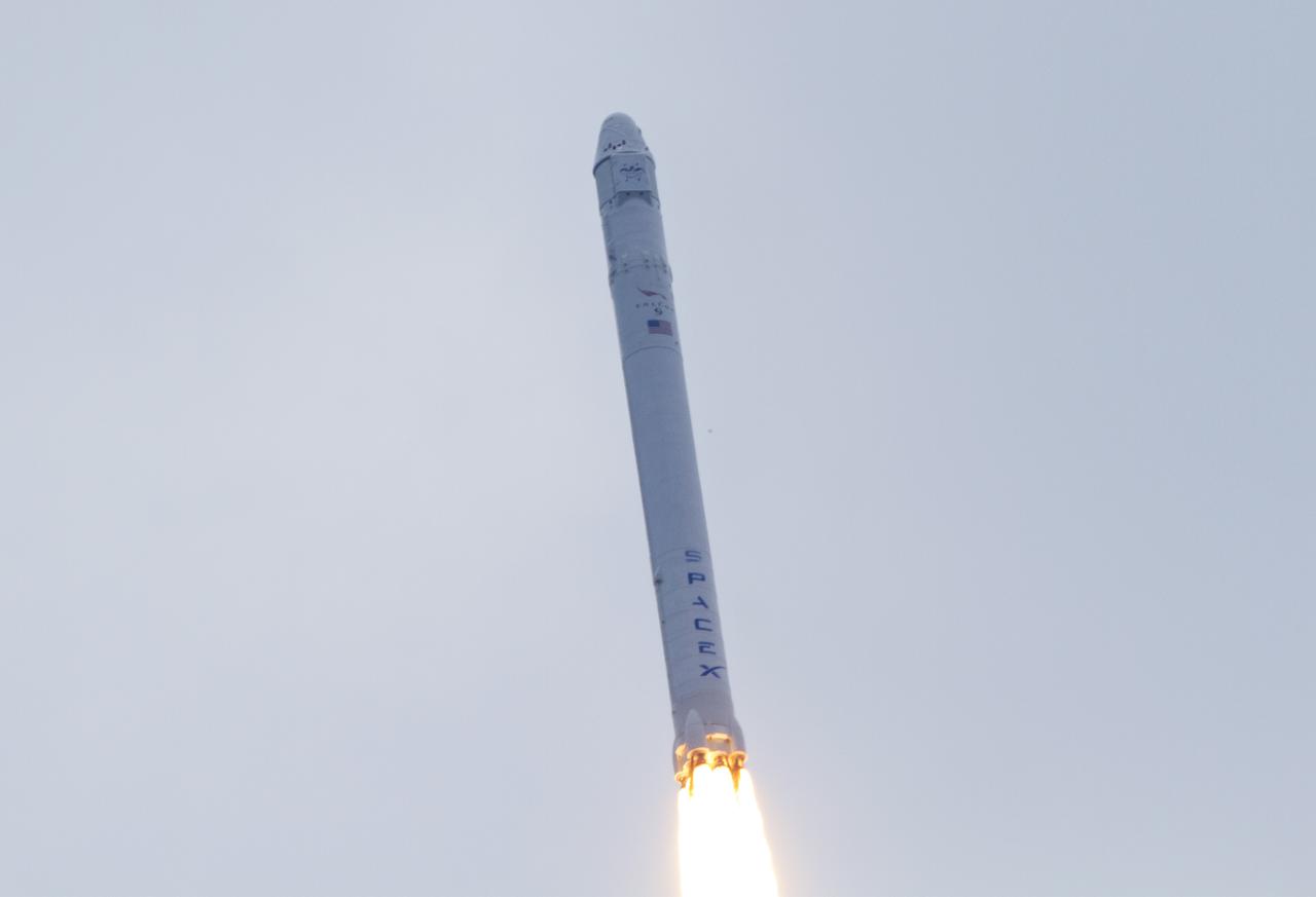 CAPE CANAVERAL, Fla. -- A Space Exploration Technologies, or SpaceX, Falcon 9 rocket lifts off Space Launch Complex 40 on Cape Canaveral Air Force Station in Florida at 10:10 a.m. EST, carrying a Dragon capsule filled with cargo. The SpaceX Dragon capsule is making its third trip to the International Space Station, following a demonstration flight in May 2012 and the first resupply mission in October 2012. The SpaceX-2 mission is the second of 12 SpaceX flights contracted by NASA to resupply the orbiting laboratory. For more information, visit http:__www.nasa.gov_mission_pages_station_structure_launch_spacex2-feature.html Photo credit: NASA_George Roberts