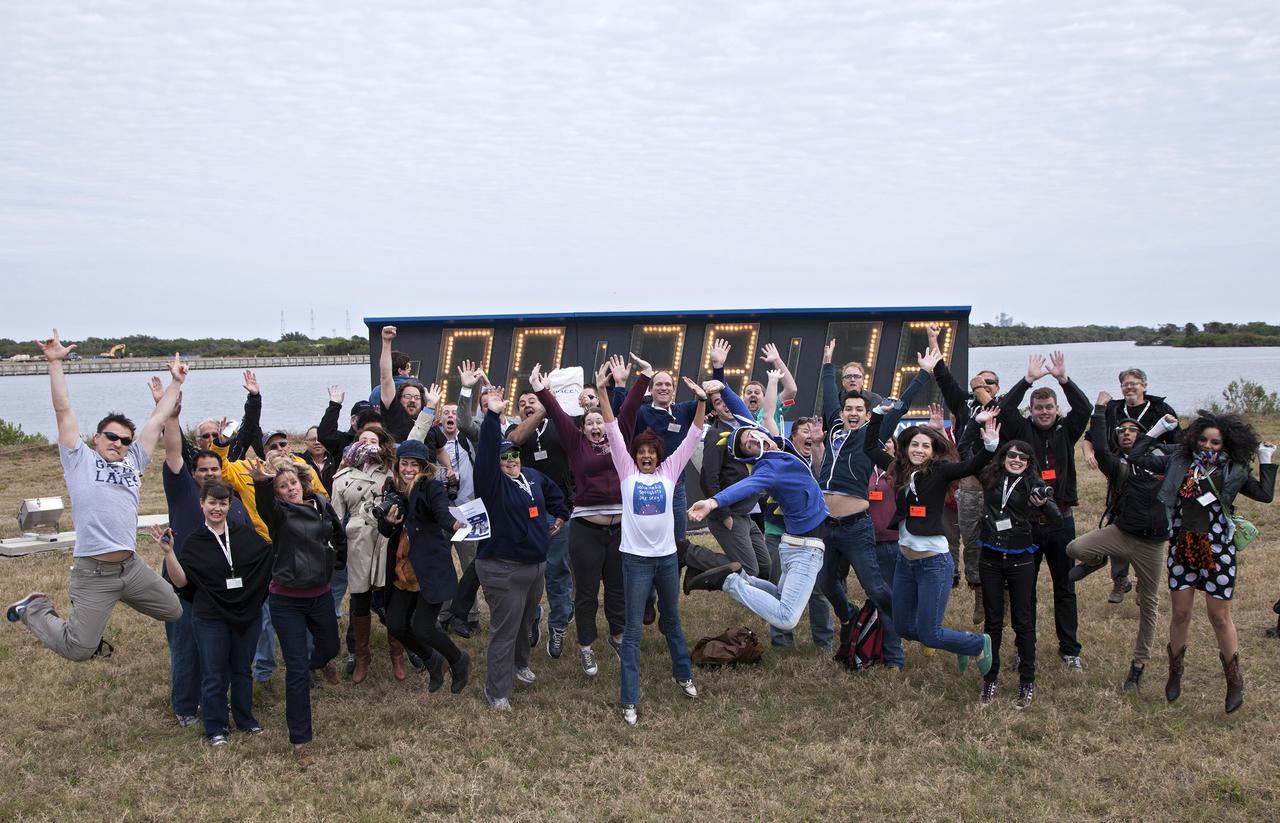 CAPE CANAVERAL, Fla. -- NASA social media followers pose for a group photo during two days of presentations on the launch of SpaceX-2. The social media participants gathered at the Florida spaceport on Feb. 28 and March 1, to hear from key leaders who updated the space agency's current efforts. Photo credit: NASA_Kim Shiflett
