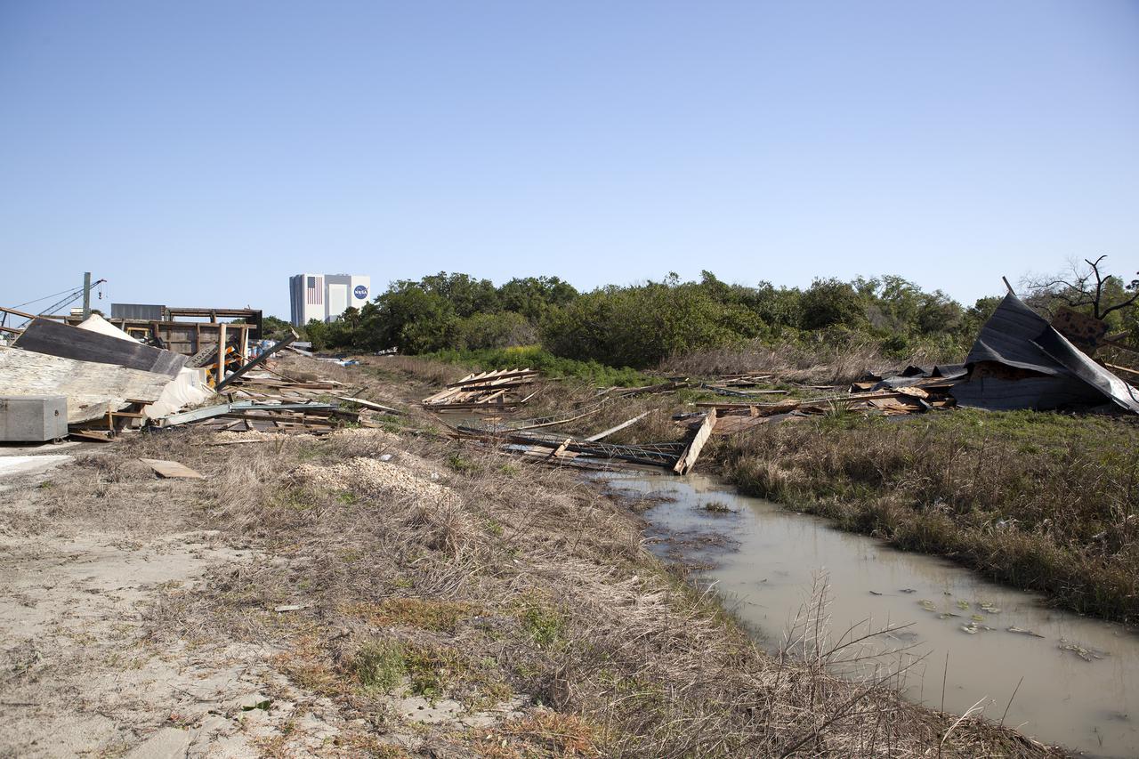 CAPE CANAVERAL, Fla. – Debris at NASA's Kennedy Space Center in Florida the day after storm with strong winds blew through the launch center. Photo credit: Dmitri Gerondidakis