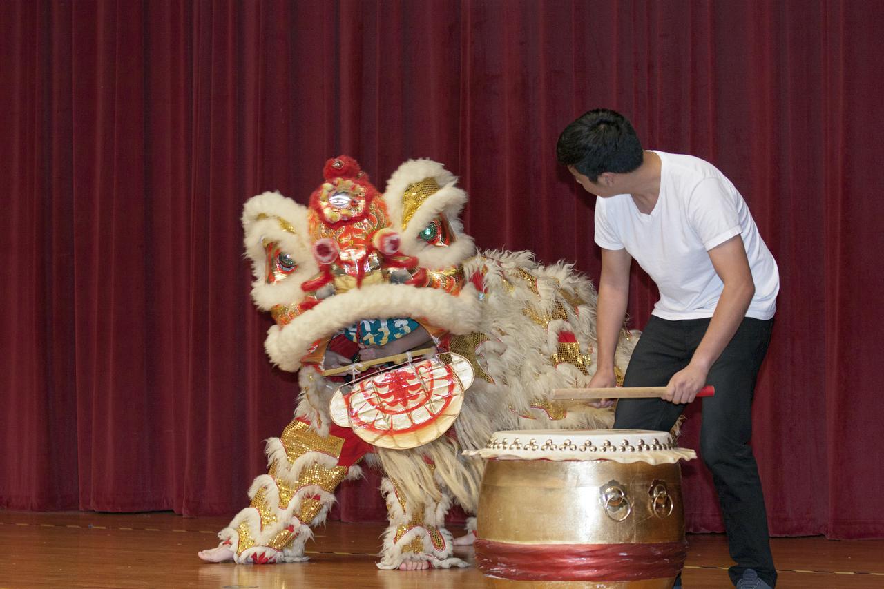 CAPE CANAVERAL, Fla. – Students of the Asian Pacific American Coalition APAC of the University of Central Florida UCF perform a lion dance during the Asian-Pacific American Heritage Month celebration on May 23 at the KSC Training Auditorium. The theme of the event, hosted by the Asian-Pacific American Connection APAC, was 'Building Leadership: Embracing Cultural Values and Inclusion.'  APAC is an employee resource group at KSC. Photo credit: NASA_Kim Shiflett